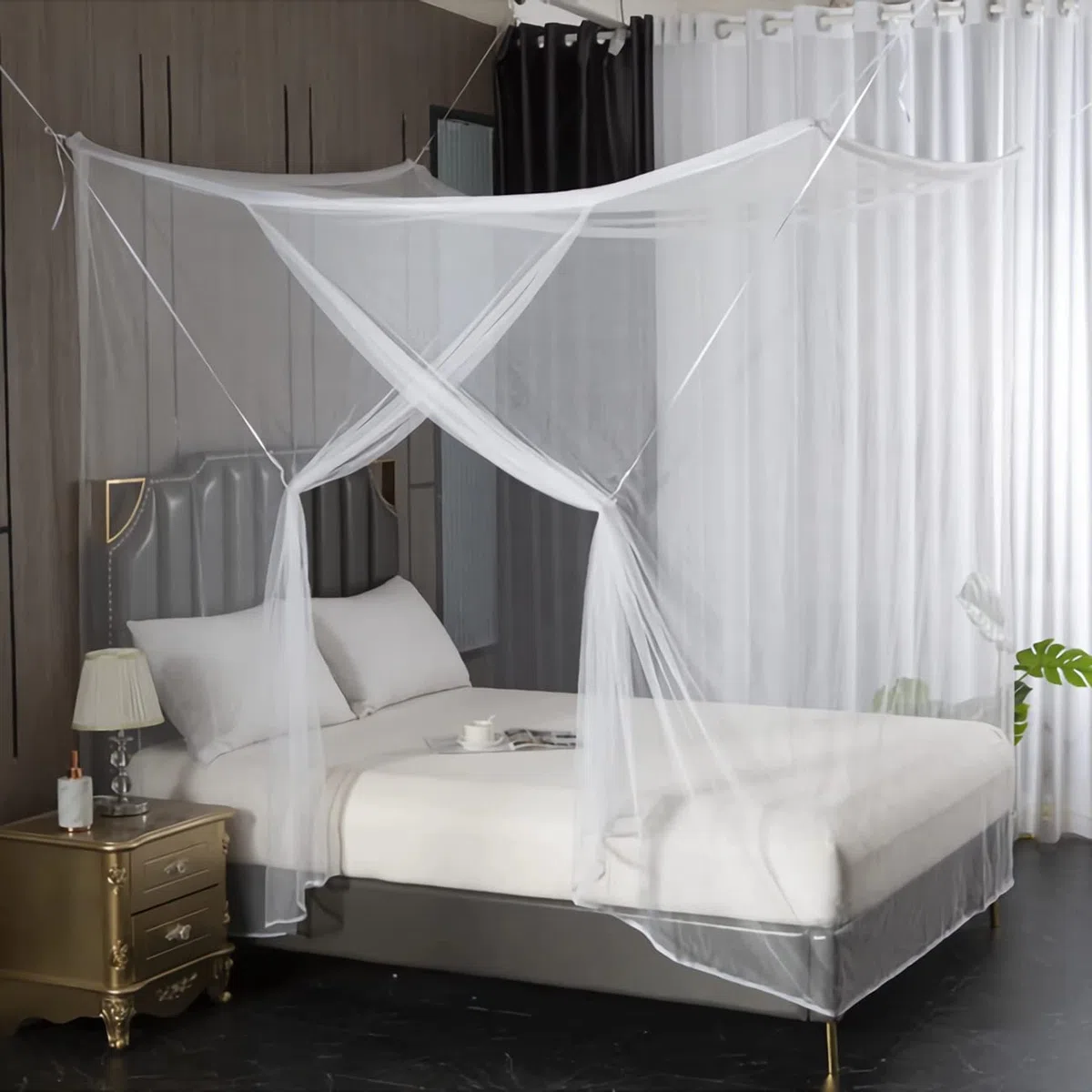 8 Ecke Bett Baldachin Vorhänge für Mädchen Jungen Bett Dekor, Bett Baldachin für Schlafsaal, Hochbett, 1-1.8M Bett oder Outdoor-Camping, Passend für 1.8M Bett/Einzeltür White