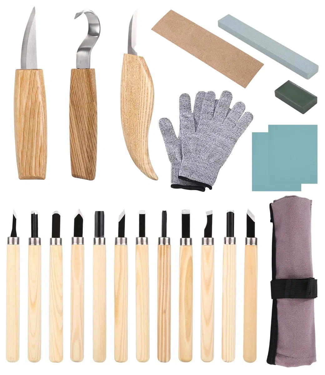 Holz Schnitzwerkzeug Set, 22 Stücke Schnitzwerkzeug Für Holz, Holzschnitzerei Messer Werkzeuge Ideales Schnitzmesser Set FüR Anfänger Und, DIY Schnitzset Mit Handschuhe.