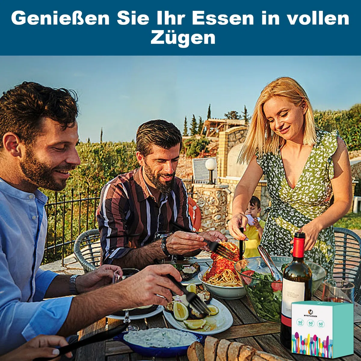 150 Stück Plastikbesteck, Strapazierfähiges Besteck Set aus Kunststoff, Wiederverwendbar, Partyutensilien, Familienfeiern, schwarz 1