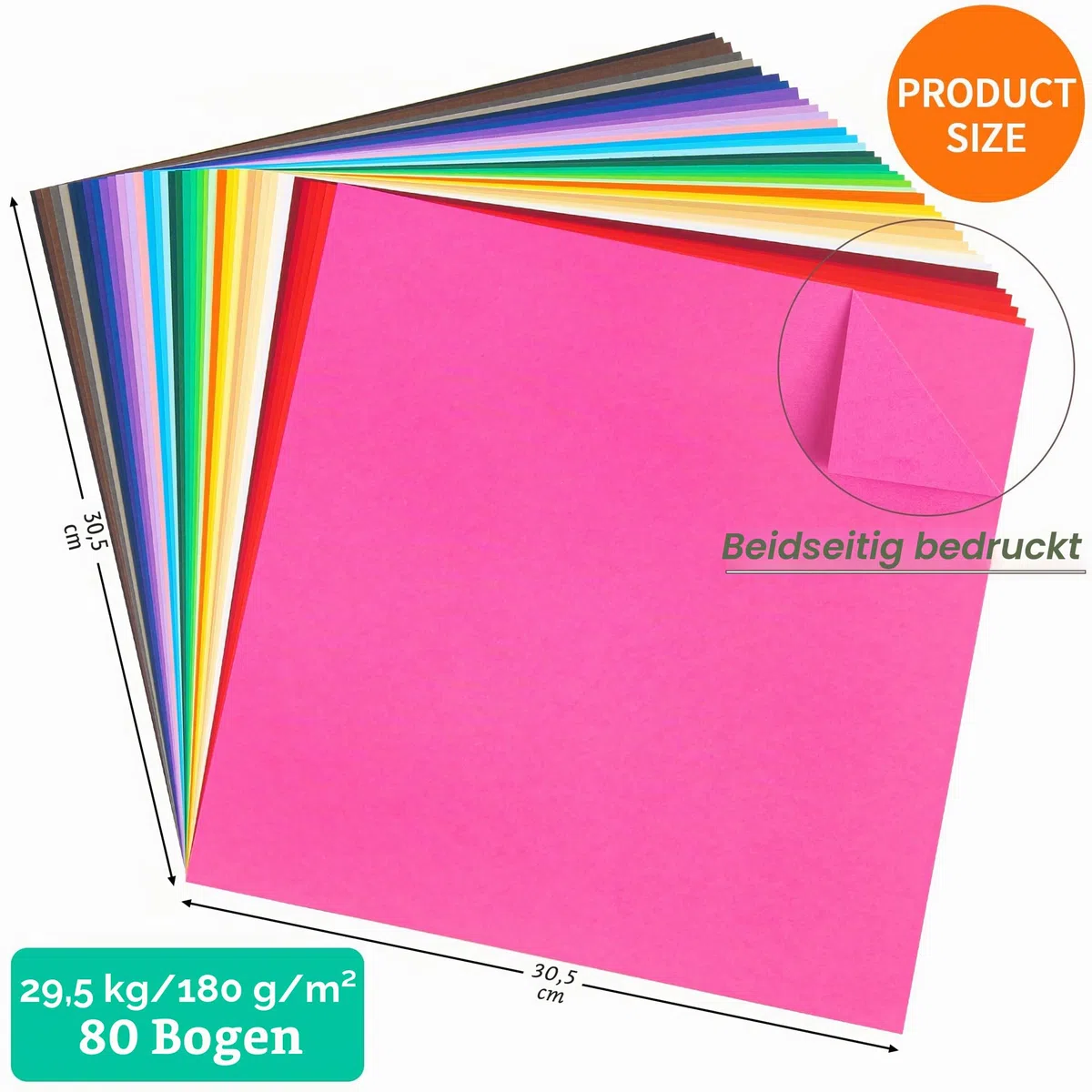 80 Blatt Farbiger Karton – 40 Farben 30x30 cm (12x12 inch) Bastelkarton Scrapbooking-Papier 180 g/m² in verschiedenen Farben für DIY-Projekte und Bastelbedarf PAP18MX1