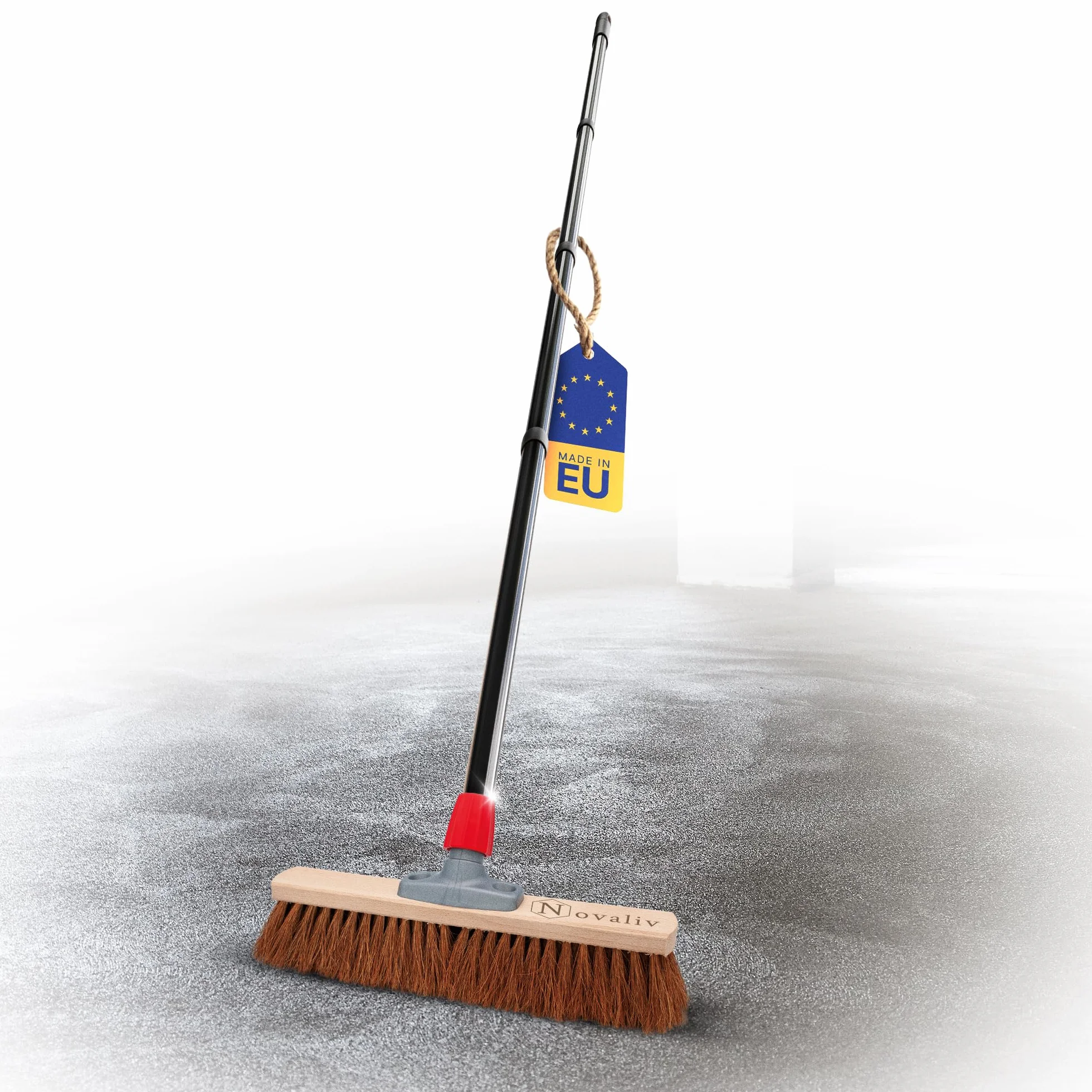 Novaliv Kokosbesen 40 cm mit Stiel Kokosborsten Besen Naturborsten mit stiel Ideal als Werkstattbesen Hallenbesen Industriebesen Hausbesen Kehrbesen Malerbesen Haarbesen Terassenbesen Besen weich