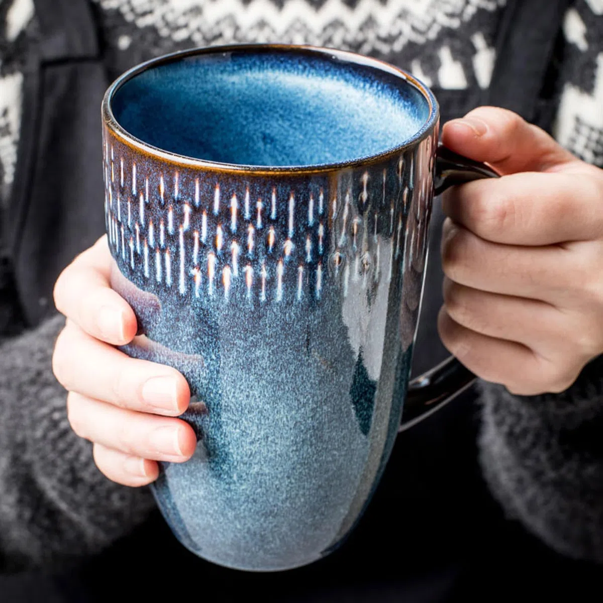 600 Ml Kaffeetasse aus Keramik, große Milchkaffeetasse, Teetasse, glatte Glasur für Kakao, Latte, Müsli, spülmaschinenfest, mikrowellengeeignet (Blau)