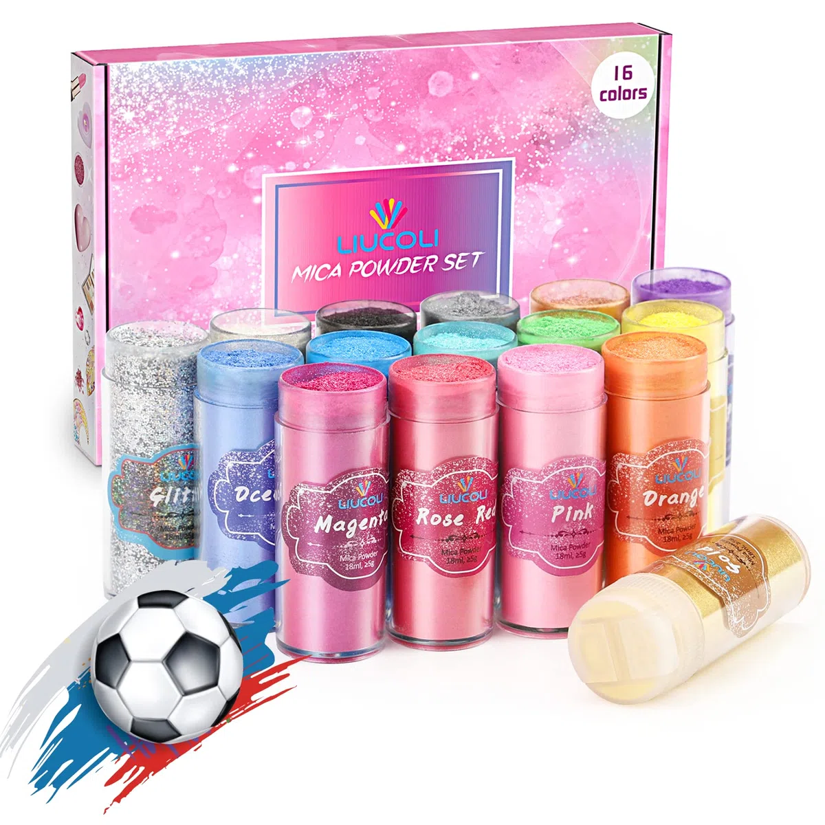 Farbe Epoxidharz, Pigment Seife Set 18ml*16 Farben - LIUCOLI Mica Pulver Glitter für Kunstharz Gießharz, Kerzen, Schleim, Kosmetischer, Lidschatten