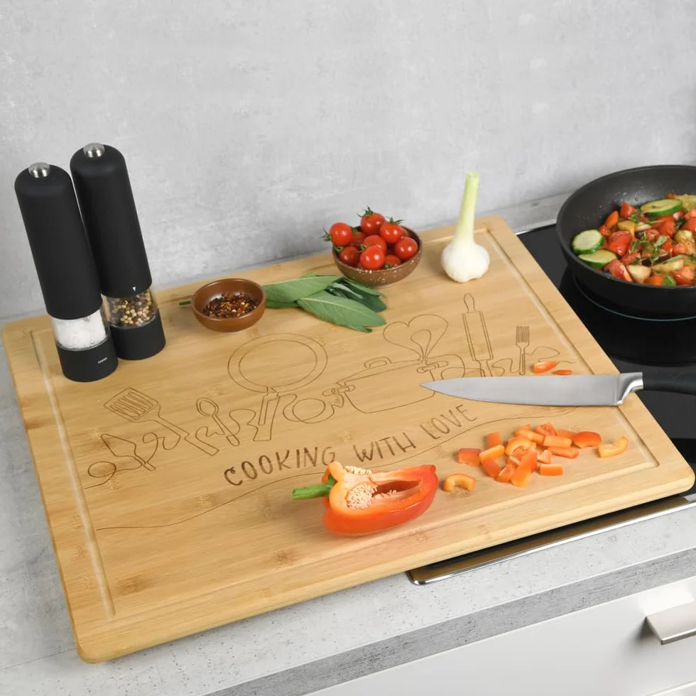 KESPER | Buffetplatte/Herdabdeckplatte mit Einbrand, Material: Bambus, Maße: 56 x 50 x 4 cm, Holzstärke: 1,6 cm, Farbe: Braun | 58598 13