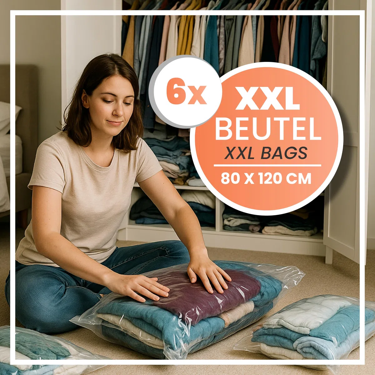 Vakuumbeutel – 6er Set extra groß für Bettdecken, Kopfkissen & Kleidung, platzsparende Aufbewahrung, luftdicht & wiederverwendbar