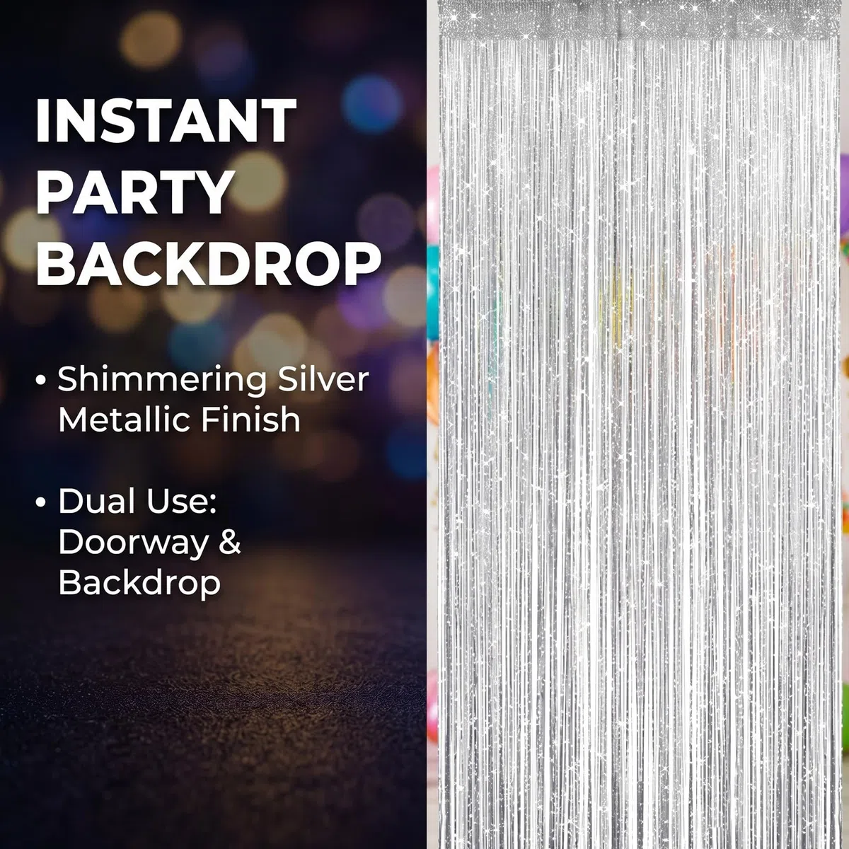 4 Stück Fadenvorhang Türvorhang 100x200cm, Glitzer Perlenvorhang Raumteiler Fensterdekoration für Hochzeit Party Dekoration