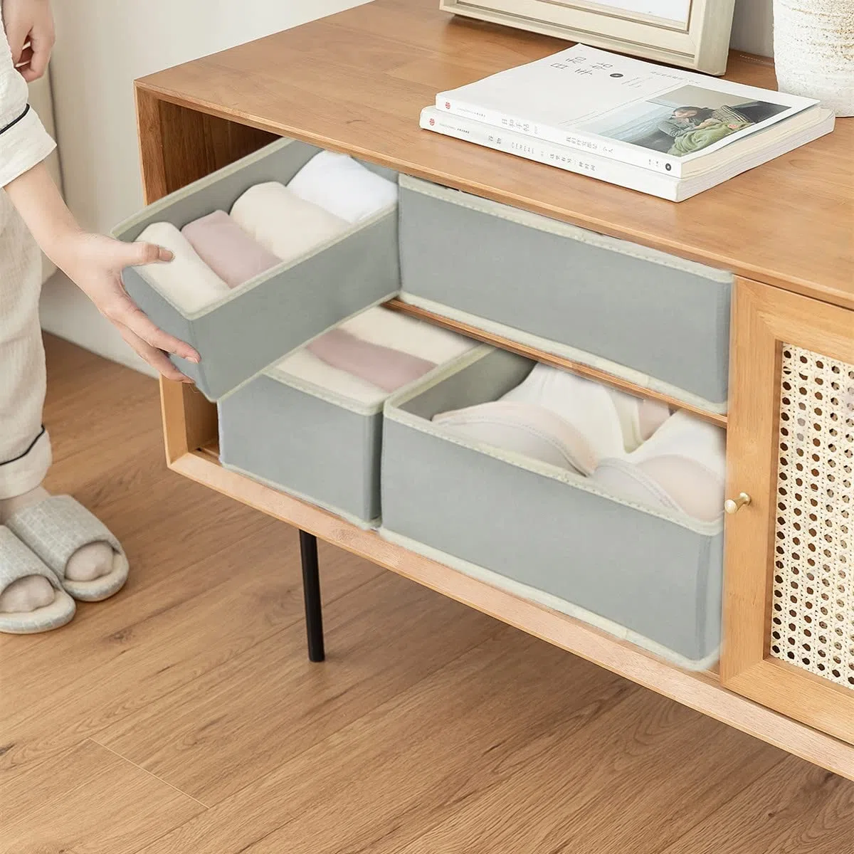 12 Stück Kleiderschrank Organizer, Schublade Organizer, Schrank Organizer, Schubladen Ordnungssystem, Faltbare Stoff Aufbewahrungsbox, 12er Unterwäsche Organizer Socken Organizer (Grau)