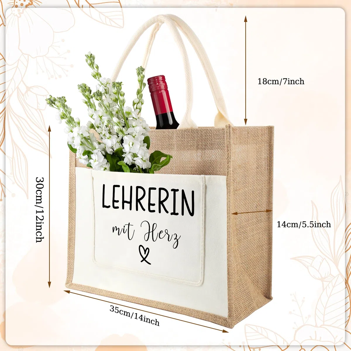 Jutetasche Lehrerin mit Herz, Jute Shopper Bag als Abschiedsgeschenk, Dankesgeschenk für Lehrer Frauen, Jute Einkaufstasche Geschenke für Lehrerin zum Abschied, Geburtstag, Lehrertag, Abschlussfeier