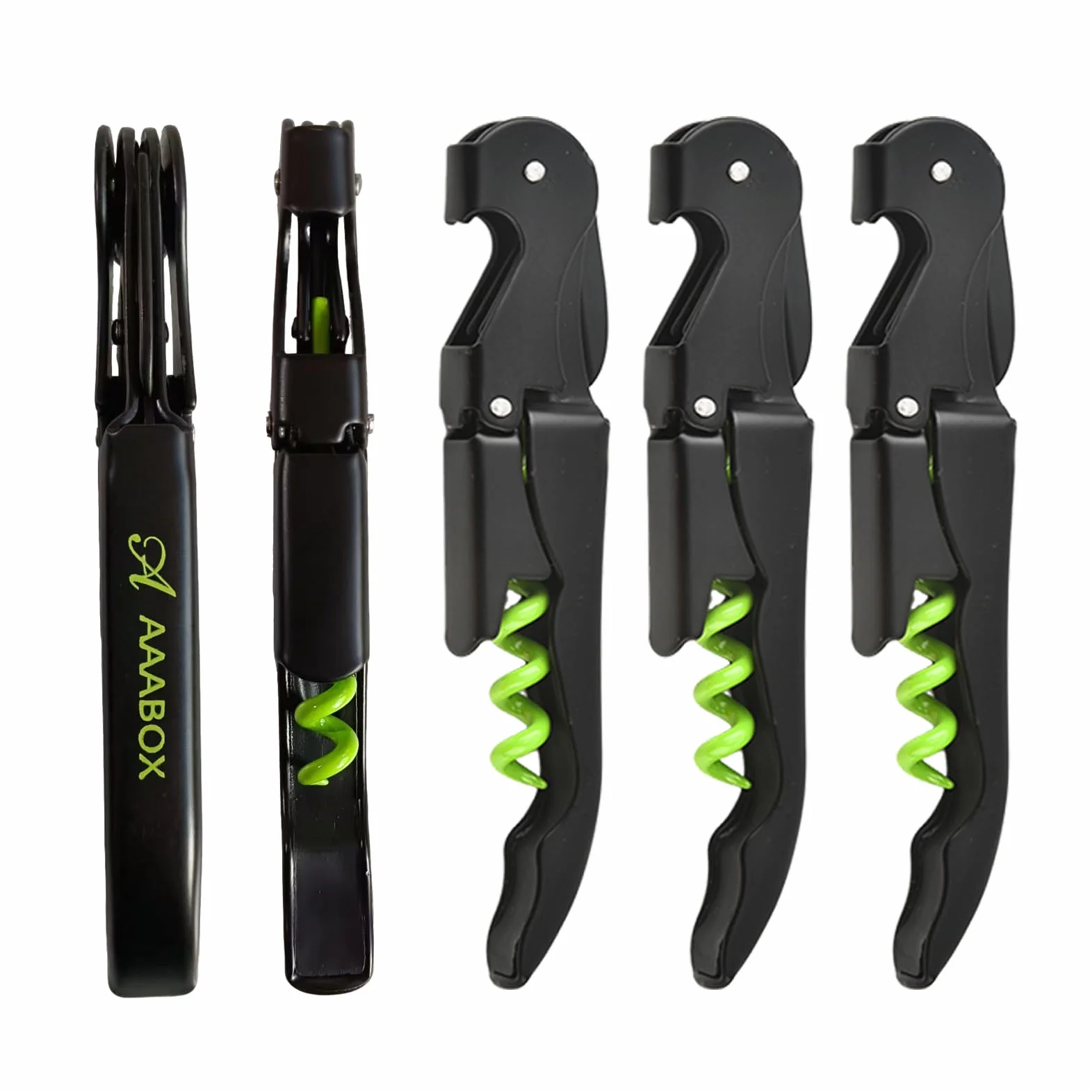 5 Stück Kellnermesser Set，3-in-1 Flaschenöffner,Upgraded Heavy Duty Edelstahl Korkenzieher Wein,Weinöffner für Sommeliers Kellner und Barkeeper(Grün+Schwarz)