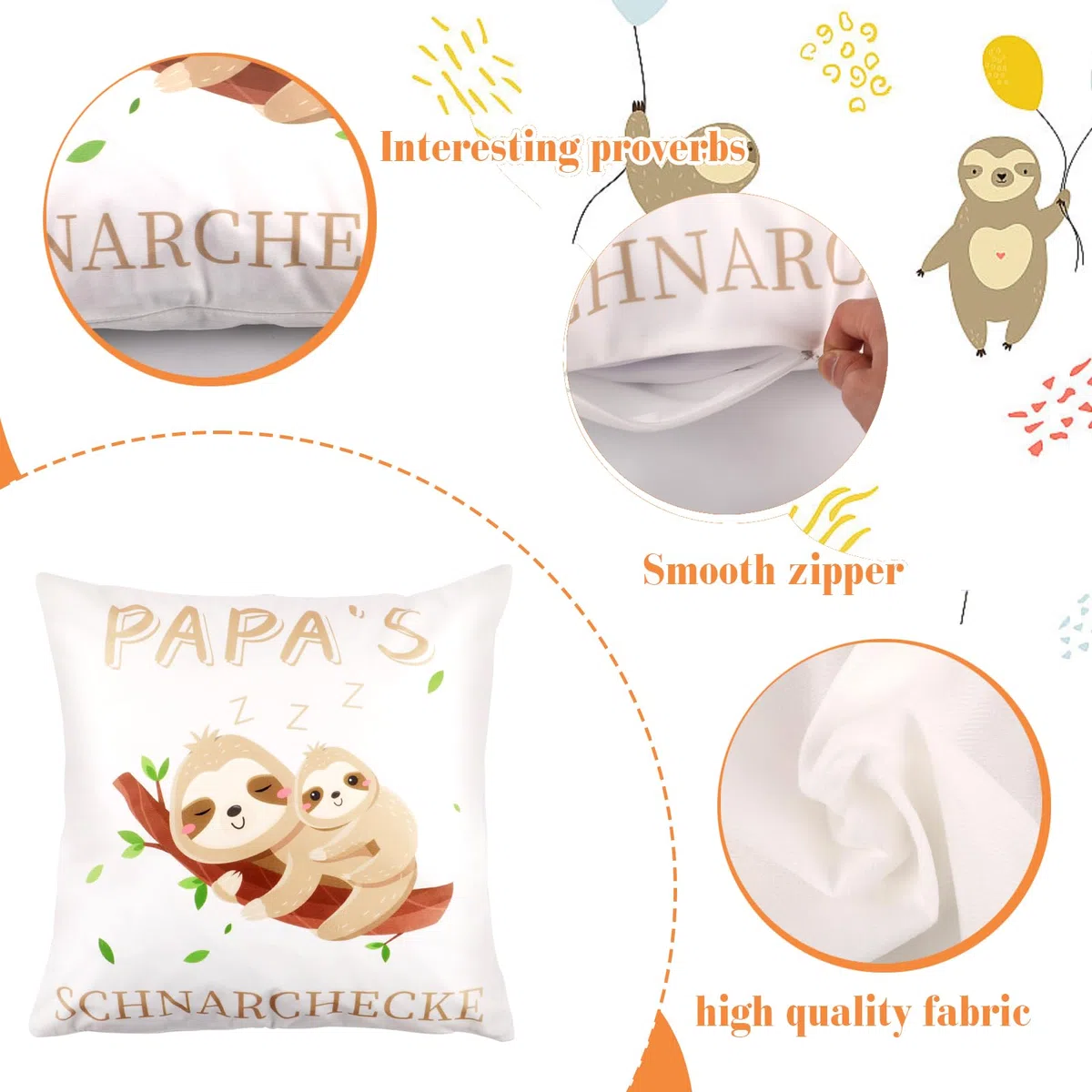 Moosono Geschenke für Papa Faultier Kissen mit Spruch Papa's SCHNARCHECKE Kissenbezüge Faultier Geschenk für Vatertag Geburtstag Weihnachten (45 * 45m, Ohne Füllung)