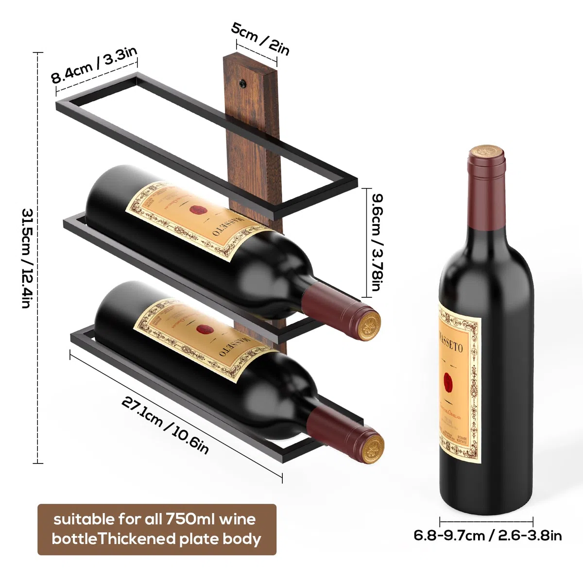 B4Life Weinregal Zur Wandmontage Für 3 Flaschen -weinregal Wand, Flaschenregal,Flaschen Wandregal,weinflaschenhalter,weinhalter Zum Umhängen,Weinhalter Und Weindekor Für Die Wand