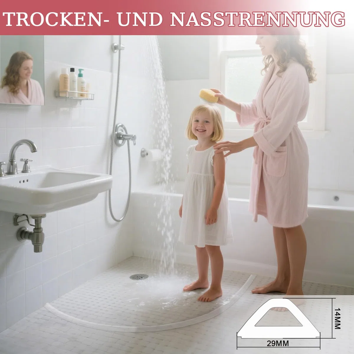 alophoty 100cm Schwallschutzleiste Dusche Selbstklebend Transparent - Silikon Wasserstopper Dusche Boden, Nass-Trocken-Trennung für Bad und Küche, Einfache Montage