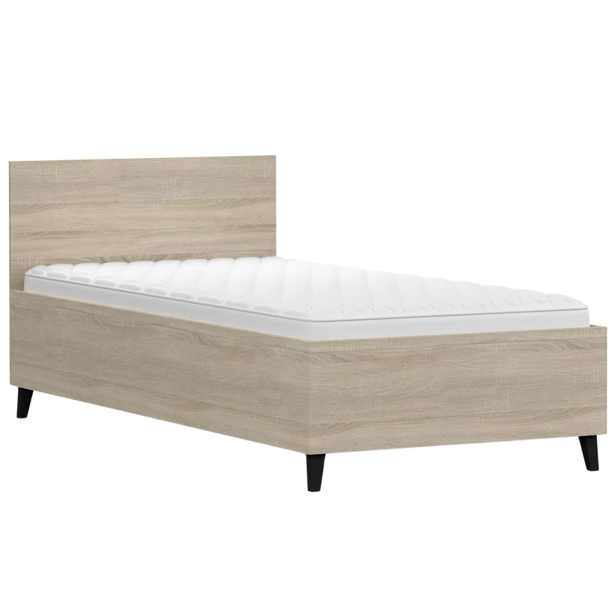 Fabryka Mebli Idźczak Kinderzimmer-Set Fox - Bett, Wandregal, Kinder Kommode, Schreibtisch, Kleiderschrank - Schwarze Holzbeine, Metallgriffe - Modernes Design - Sonoma