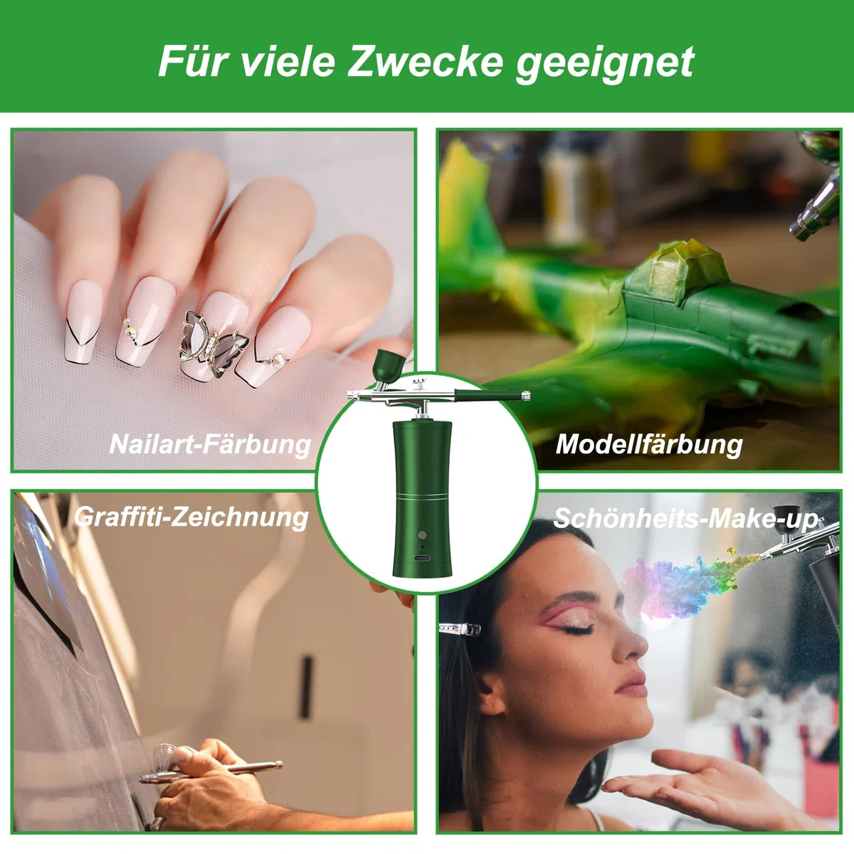 Airbrush Set mit Kompressor, Tragbare wiederaufladbare Airbrushpistole, mit Kompressor 900 mAh Airbrush Set für Makeup, Kuchendekoration, Nageldesign, Tattoo, Modellbemalung