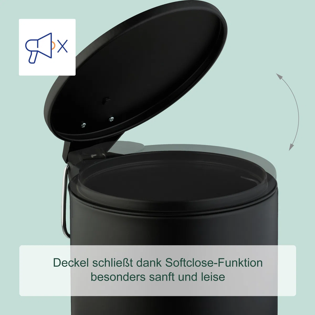 Relaxdays Kosmetikeimer, 3 Liter, Absenkautomatik, entnehmbarer Inneneimer, Metall, Bad Mülleimer mit Deckel, schwarz