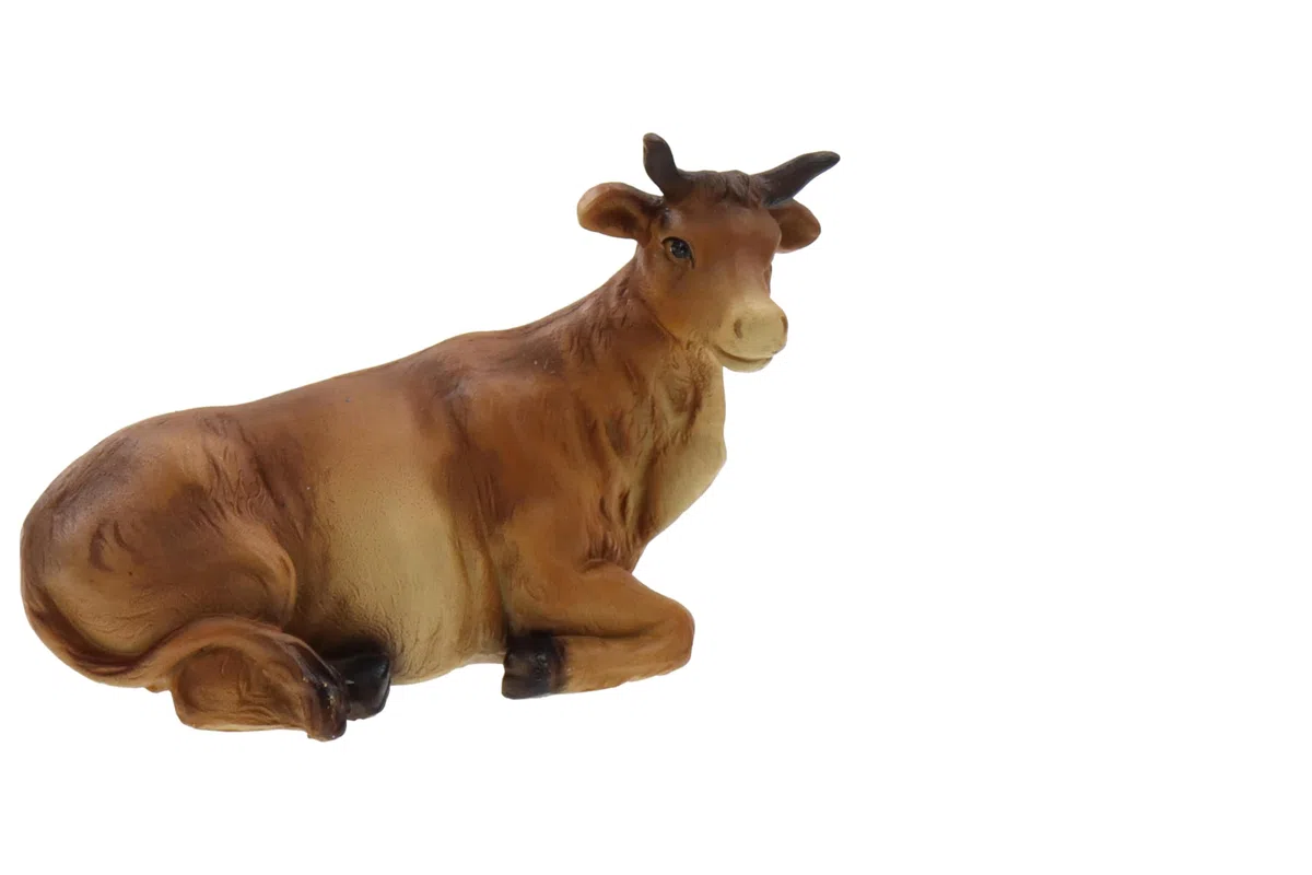 ELLUG Krippenfiguren Tiere 4er Set Ochse, Esel, Schaf, Lamm als Ersatzfiguren Tierfiguren Krippenzubehör Weihnachtskrippe max. H.: 7,5cm / max. L.: 10cm