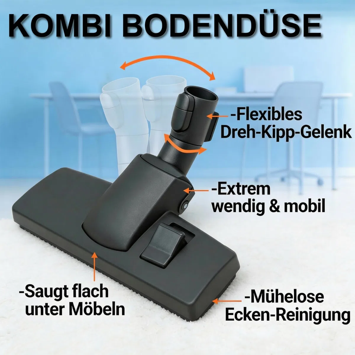 Staubsaugerdüse kompatibel mit Miele S8340, S8360, C1, C2, C3, S5, S6, S8 | DeClean Staubsauger Ersatzteil passend für Classic, Compact, Complete, PowerLine EcoLine | Bürste für Teppich und Hardboden