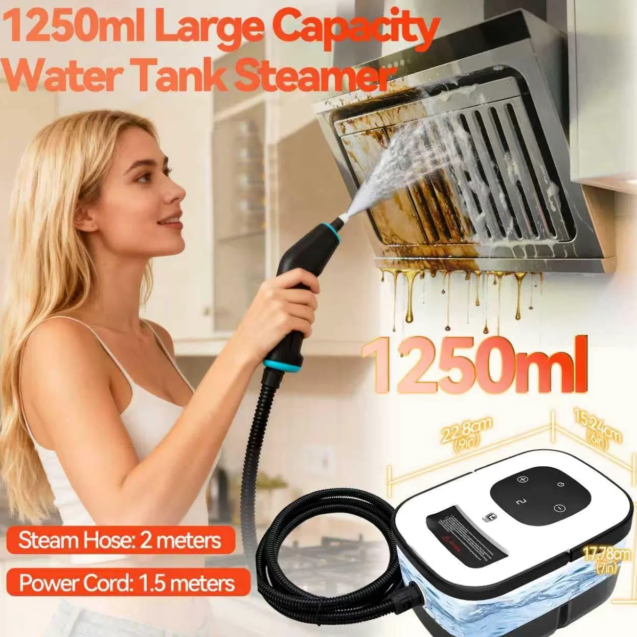 Dampfreiniger Handgerät, 6-Gang Steam Cleaner mit Großem Tank & 10 Zubehör, 10s Schnellheizungs Handdampfreiniger für Küche, Bad, Auto Detailing, Fliesen & Boden Reinigung