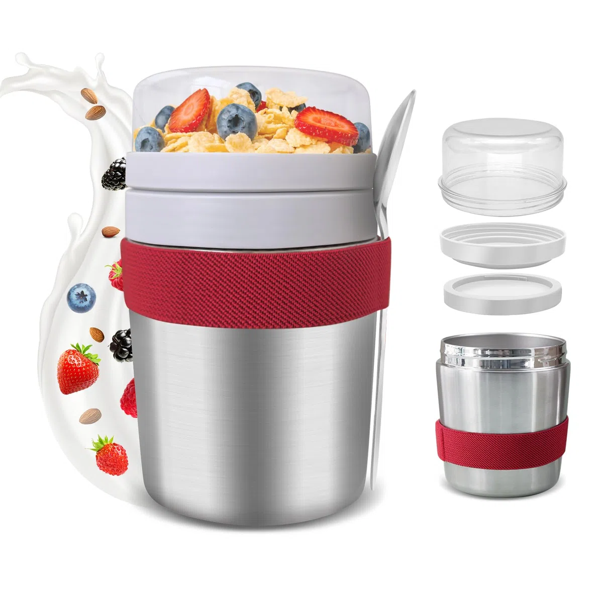 Müslibecher to Go Edelstahl mit Löffel, Vakuumisolierter Joghurtbecher to Go 500ml+220ml, Müslibecher Müslischale Müslidose Frühstücksdose Müslibox Joghurt Box to Go, für Porridge Joghurt
