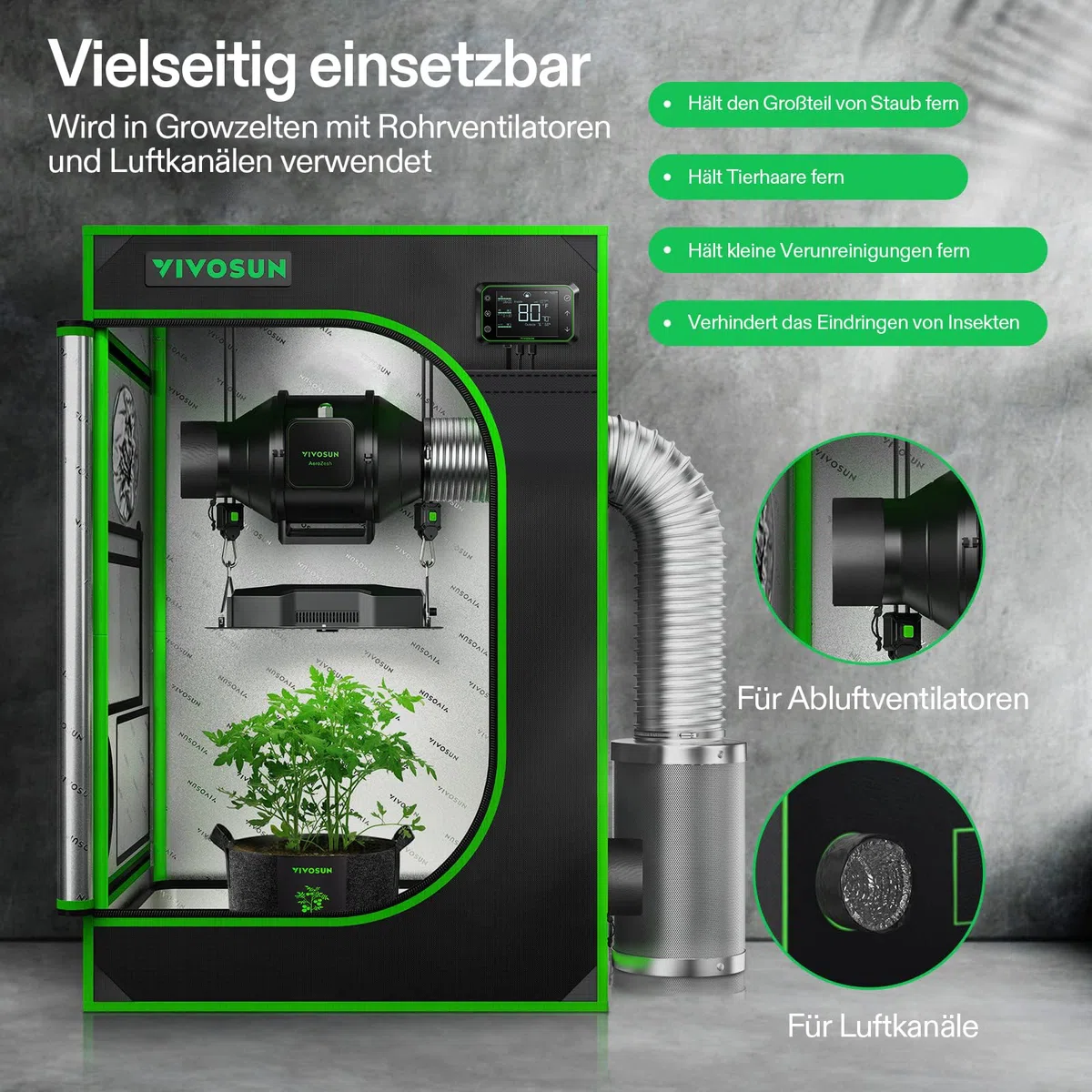 VIVOSUN Set mit 2 Belüftungsabdeckungen für Wachstumszelte von 10,2 cm/15,2 cm/20,3 cm mit elastischem Band und fester Schlaufe für die Belüftung von Wachstumszelten