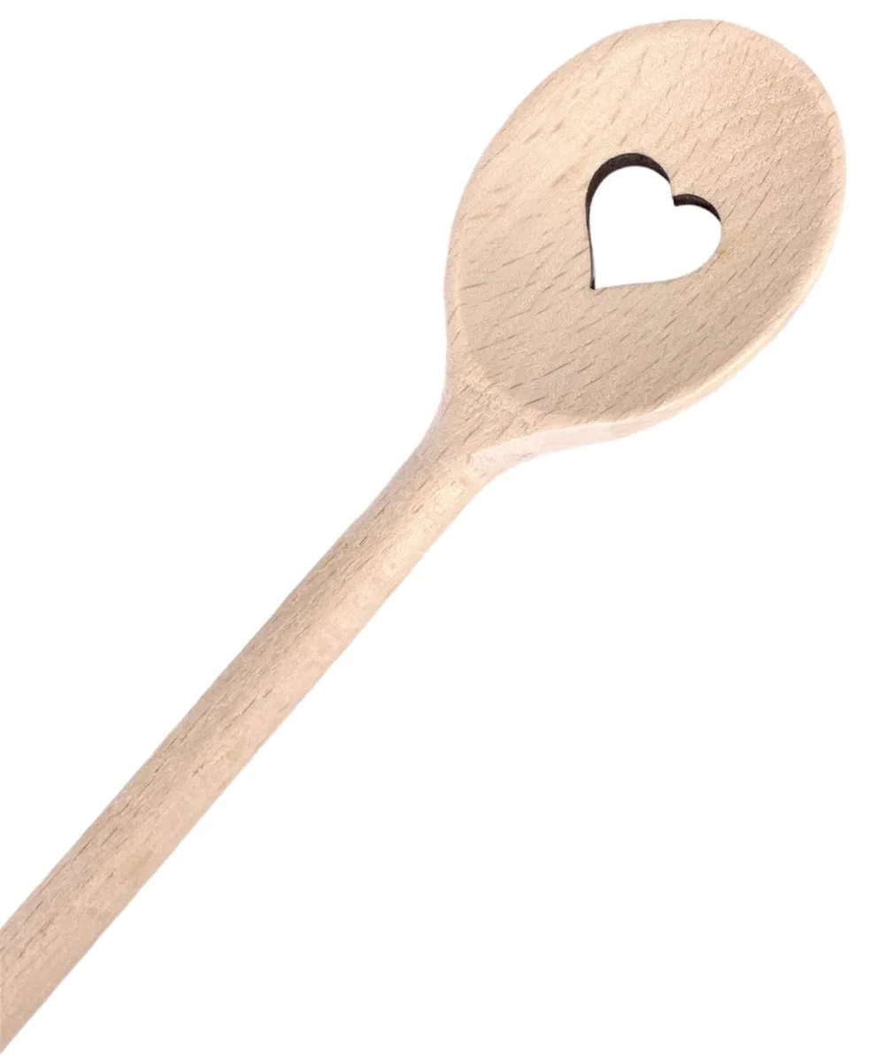 Balna Kochlöffel Herz Motiv Holzkochlöffel 1 Stück, Löffel aus Holz 30 cm gelaserte Herzform, Rührlöffel als Geschenk für Geburtstag oder Hochzeit