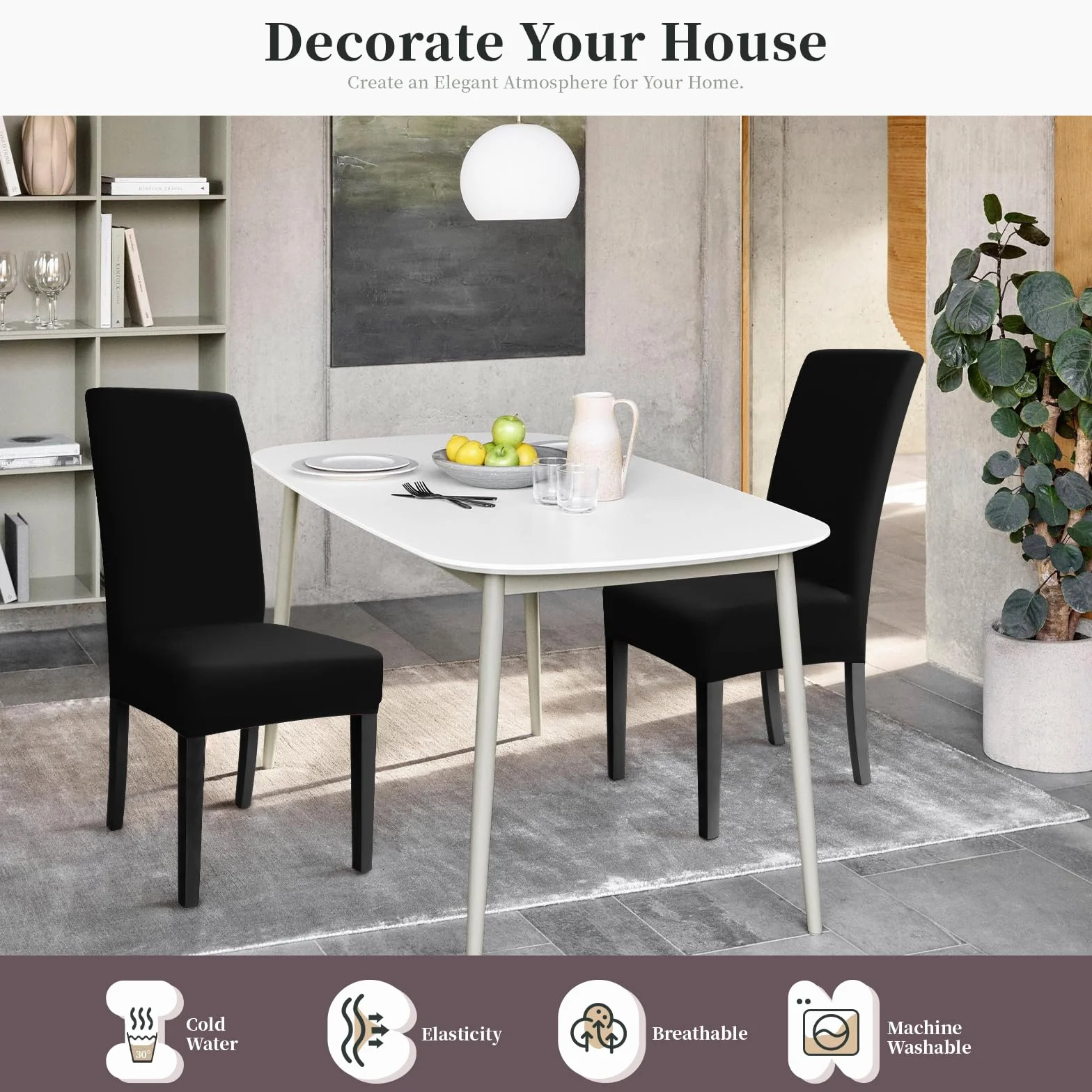 Stuhlhussen 4er Set Stuhlbezüge Moderne Stretch Stuhlhussen Universal Husse Abnehmbare Stuhlbezug Waschbarer Abdeckung Esszimmer Dekoration Spannbezug,für Hotel und Hochzeit Partys(4er Set, Schwarz)-C