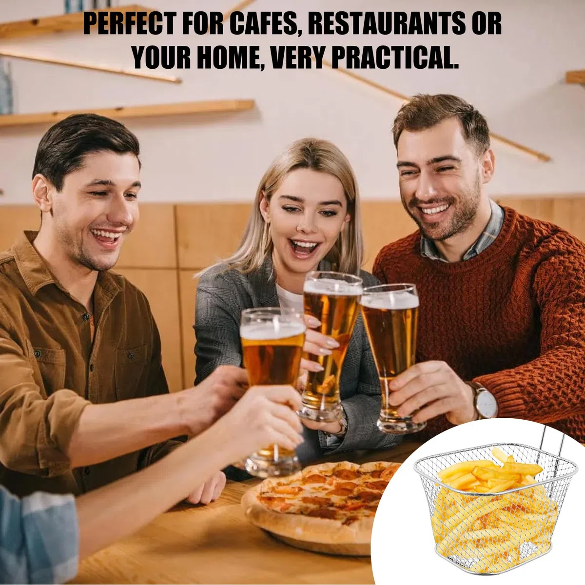 12 Stück Pommes Körbchen, Frittierkorb Silber Friteusenkorb zum Servieren, Klein Edelstahl Pommes Korb mit Griff, Servierkörbchen für Pommes Frites Garnelen Zwiebelringen