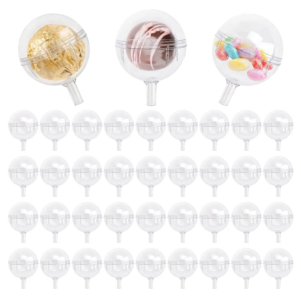 DICOSMETIC 100 Stück Klare Schokoladenbox Halterungen Plastik Runde Schokoladenhalter Mini Kugel Strauß Halterungen Lollipop Behälter für Valentinstag Hochzeit Geburtstag Party