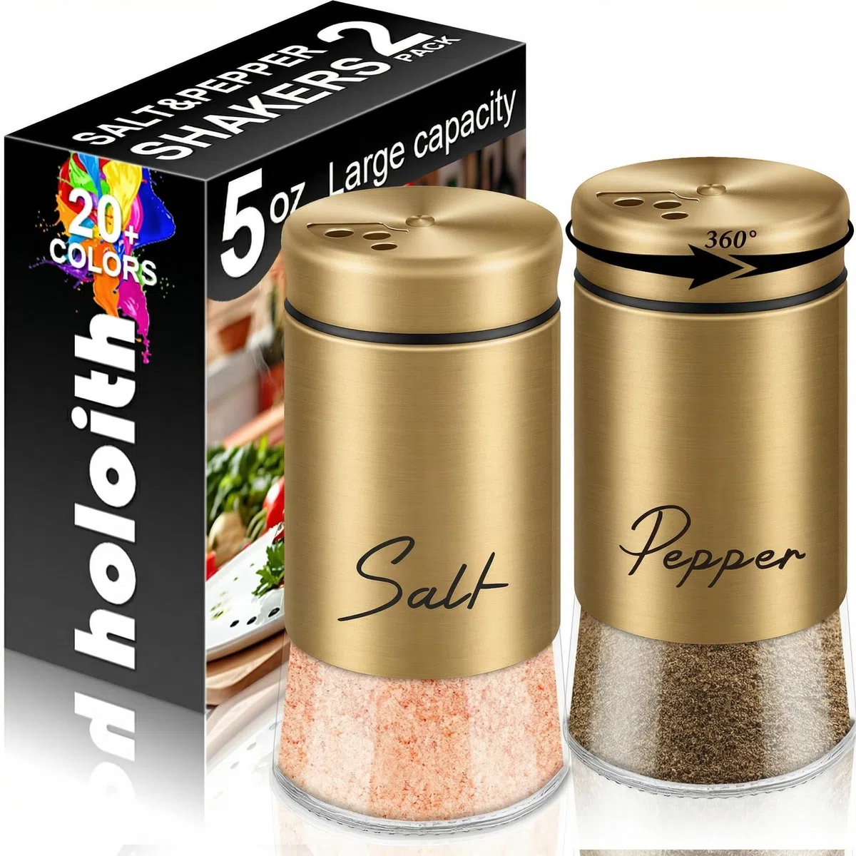 Goldfarbenes Salz- und Pfefferstreuer-Set, 142 ml, moderne Bauernhaus-Küchendekoration und Zubehör für Restaurant, Hochzeit, Einweihungsgeschenke, nachfüllbares Design (Gold)
