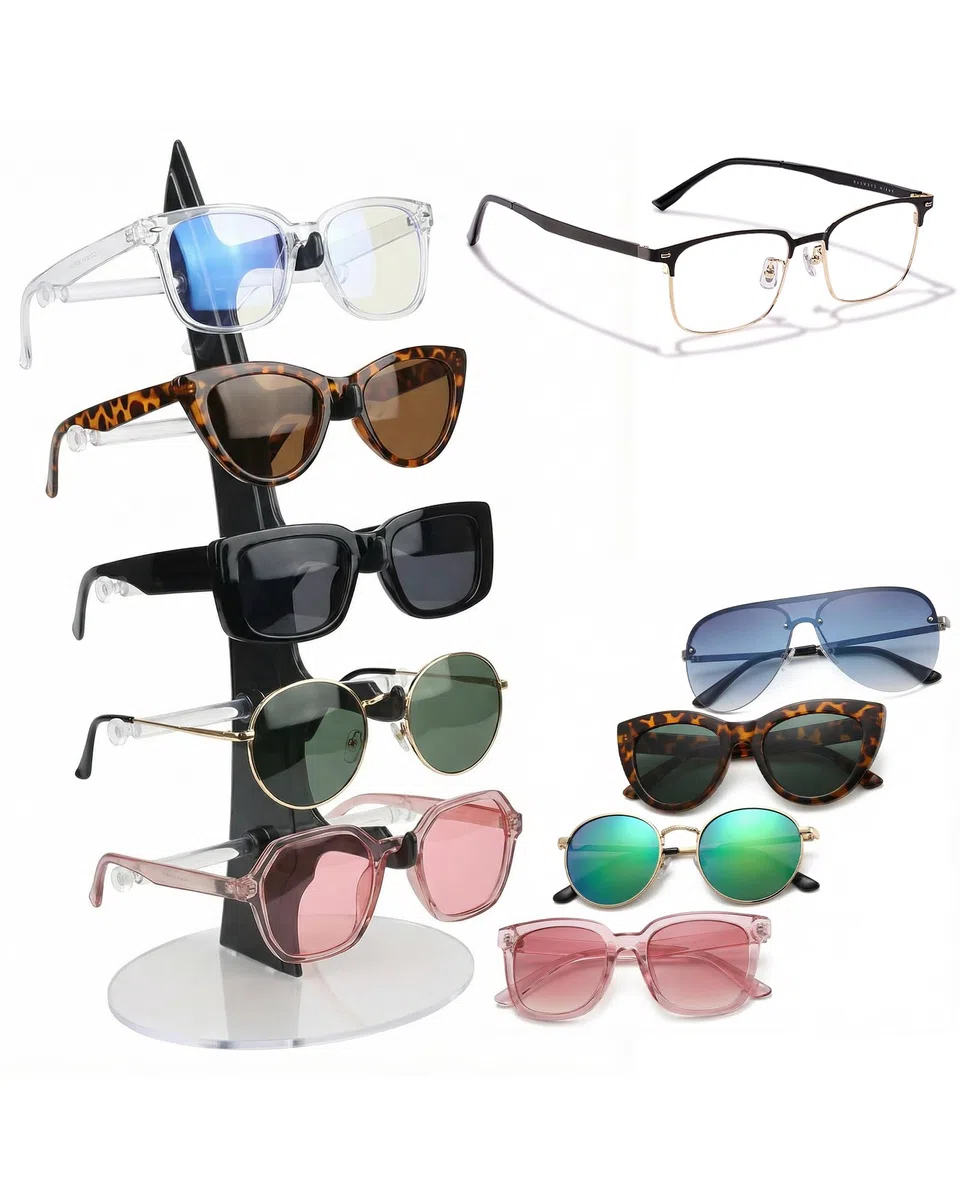 2 Stück Brillenhalter Brillenständer für 5 Brillen Rack: Brillenständer für Mehrere Brillen aus Acryl zur Aufbewahrung und Präsentation im Brillengeschäft oder Zuhause für Verkäufer und Nutzer