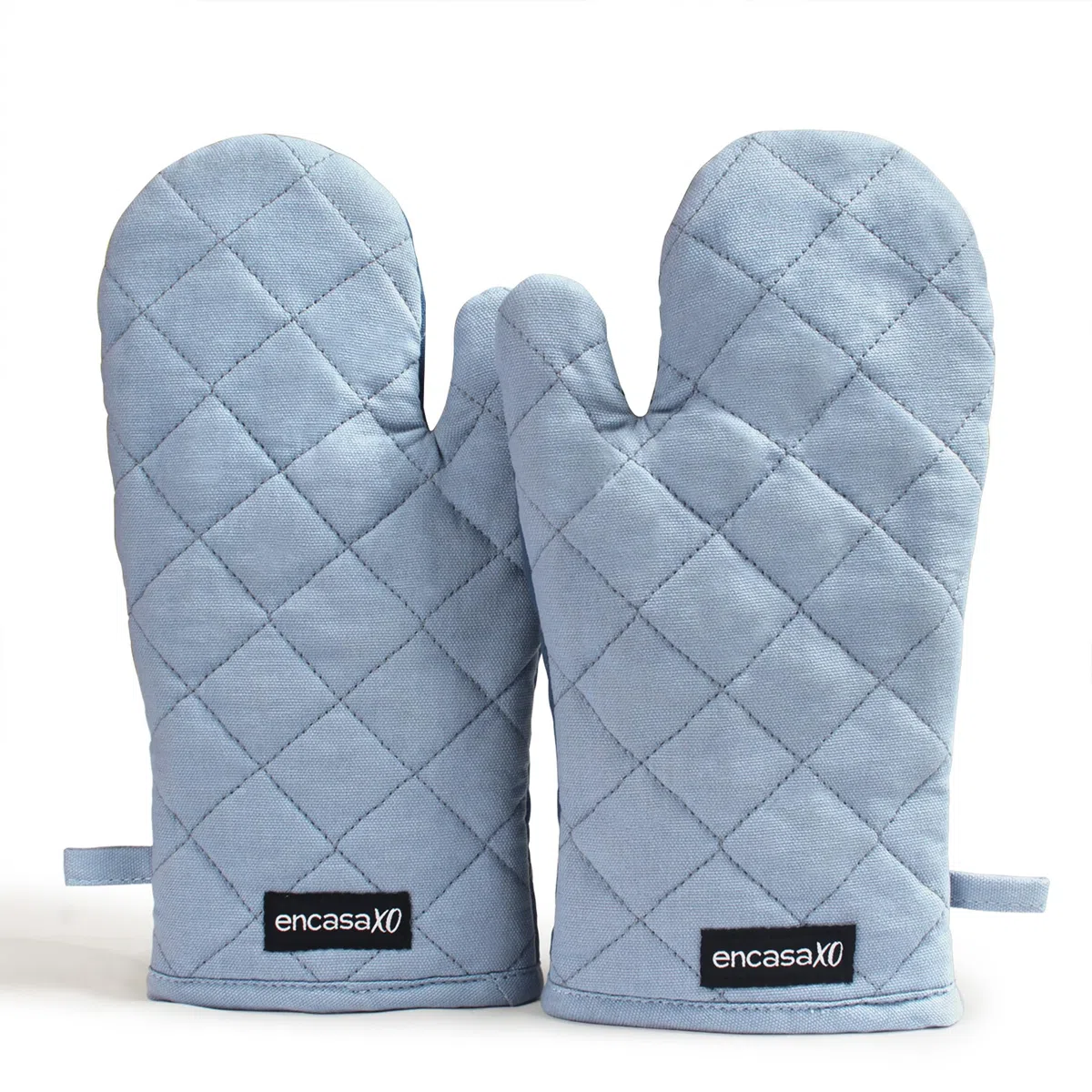 Encasa XO Extralange 17x29 cm Backofen-Mikrowellen-Handschuhe Handschuhe (2 Stück) für die Küche - Silikon-Silber hitzebeständig - schützt die Hände vor heißer Ausrüstung - B Grau & Kobaltblau