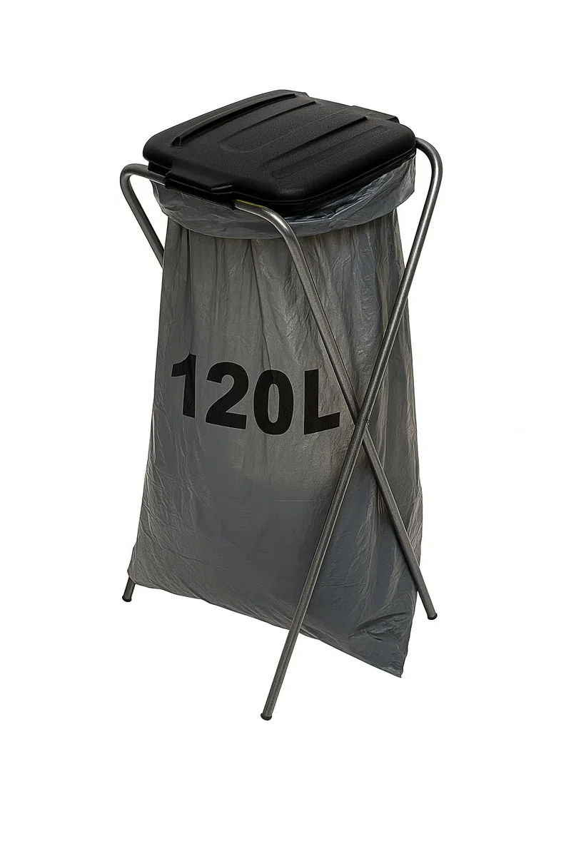 gardivo Müllsackständer 120 l, Müllsackhalter, Ständer für Müllsäcke, Abfalltrenner Müllbeutelhalter rostfrei innen außen, Klappe mit Beutelhalter, recycelter Kunststoff (Schwarz)