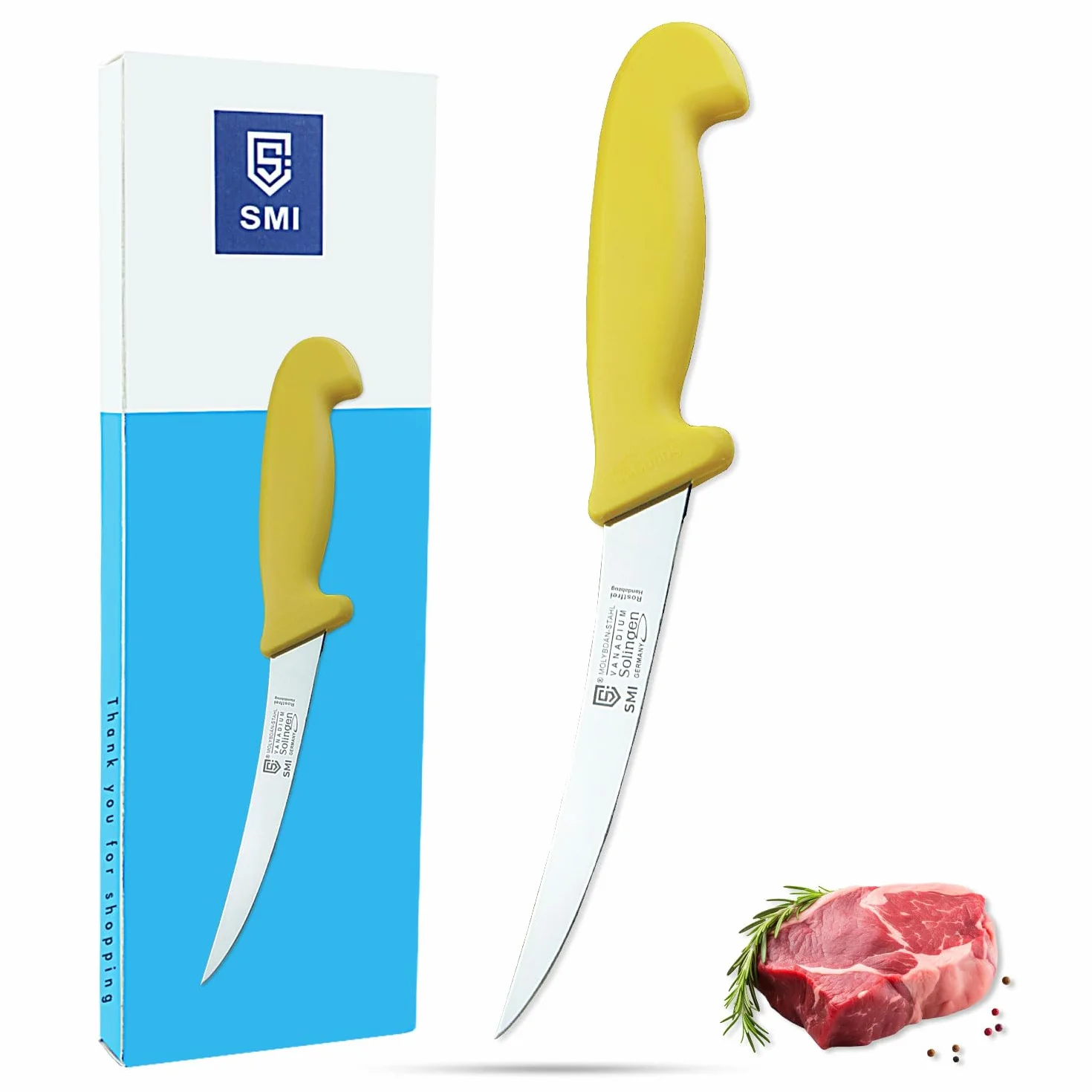 SMI Solingen 6 Zoll Ausbeinmesser profi gebogen flexibles messer Fleischmesser Metzgermesser Premium Qualität Deutscher Molybdän Stahl 1.4116 Made in Germany