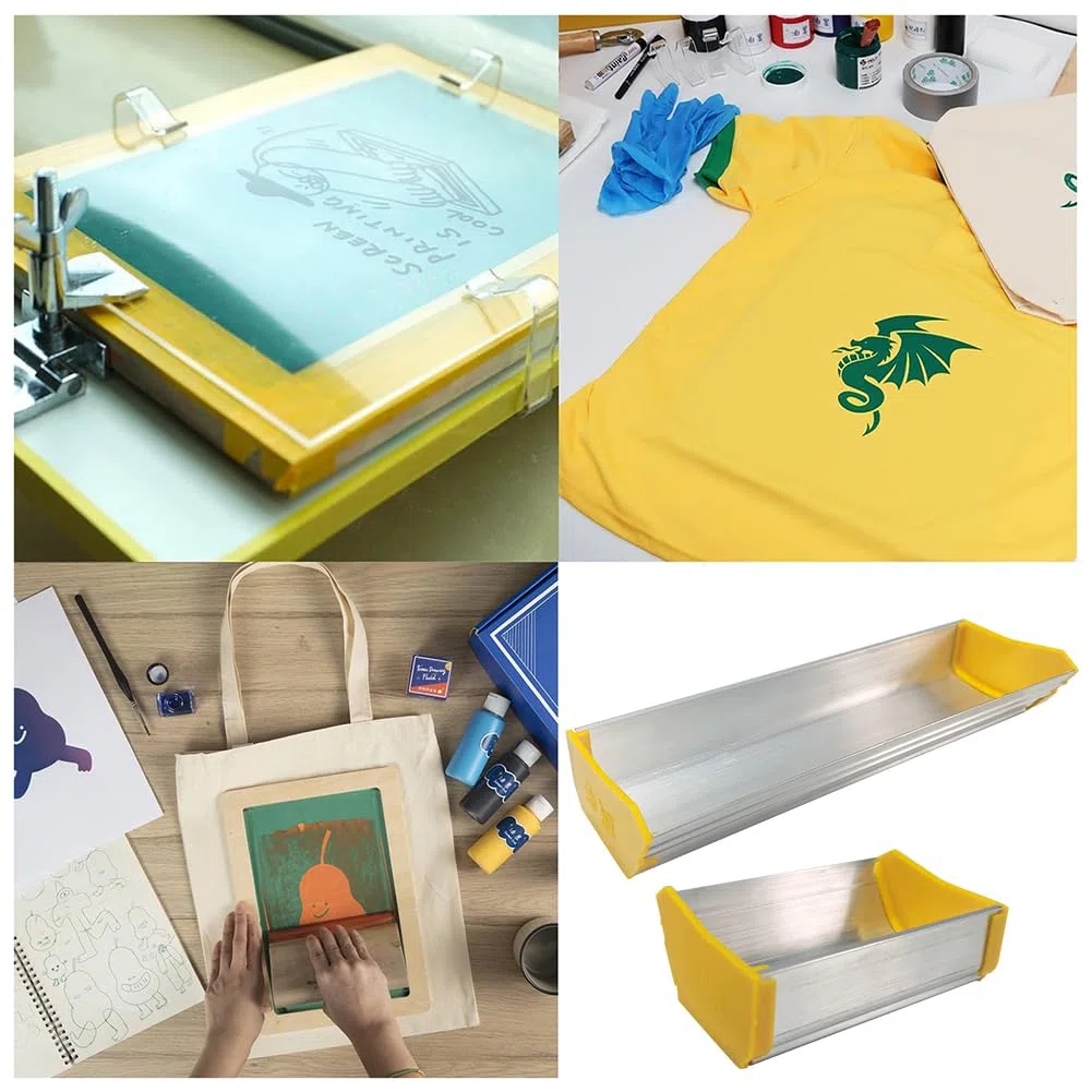 GORGECRAFT 2 Größen Emulsion Scoop Coater 4 Zoll 8 Zoll Aluminiumlegierung Dual Edge Screen Coating Scoops Werkzeug Für Siebdruck, Gelb