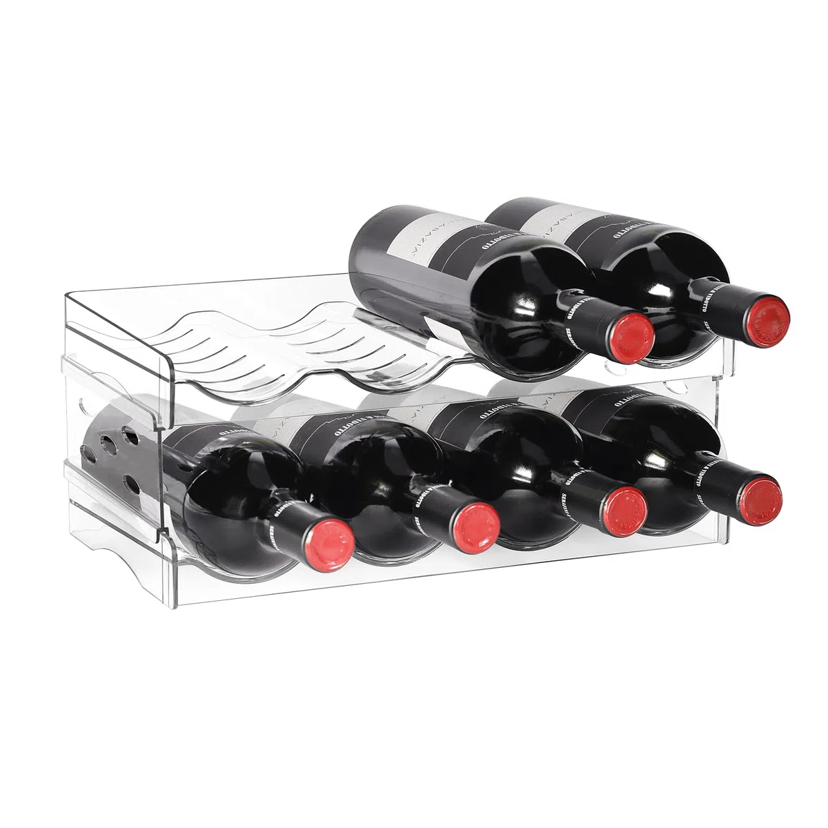 BoxedHome Stapelbarer Flaschenhalter Weinflaschen Halter Weinregal Wein, Flaschen Organizer, Flaschenregal Kühlschrank, Flaschenhalter Küche für Kühlschrank,Schrank,Büro (2 Stück 8 Flaschen)