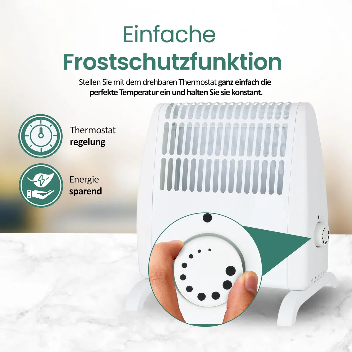 EMERIO Frostwächter | 500W Heizleistung | elektrische Heizung | Halt Räume frostfrei | regelbarer Thermostat | Frostschutzfunktion | Überhitzungsschutz | große Standfüße + Wandhalterung | FG-117320