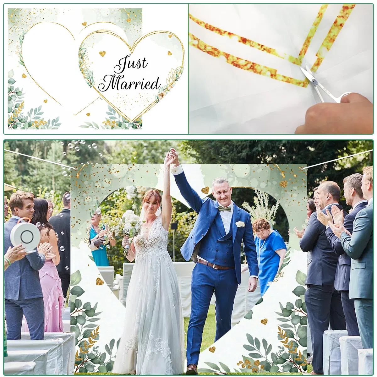 Hochzeitsherz zum Ausschneiden, 200x180cm Hochzeitslaken zum Ausschneiden Just Married, Bettlaken Hochzeit mit Herz mit 2 Scheren & Seil, Hochzeitsspiele für Das Brautpaar für Standesamt Überraschung