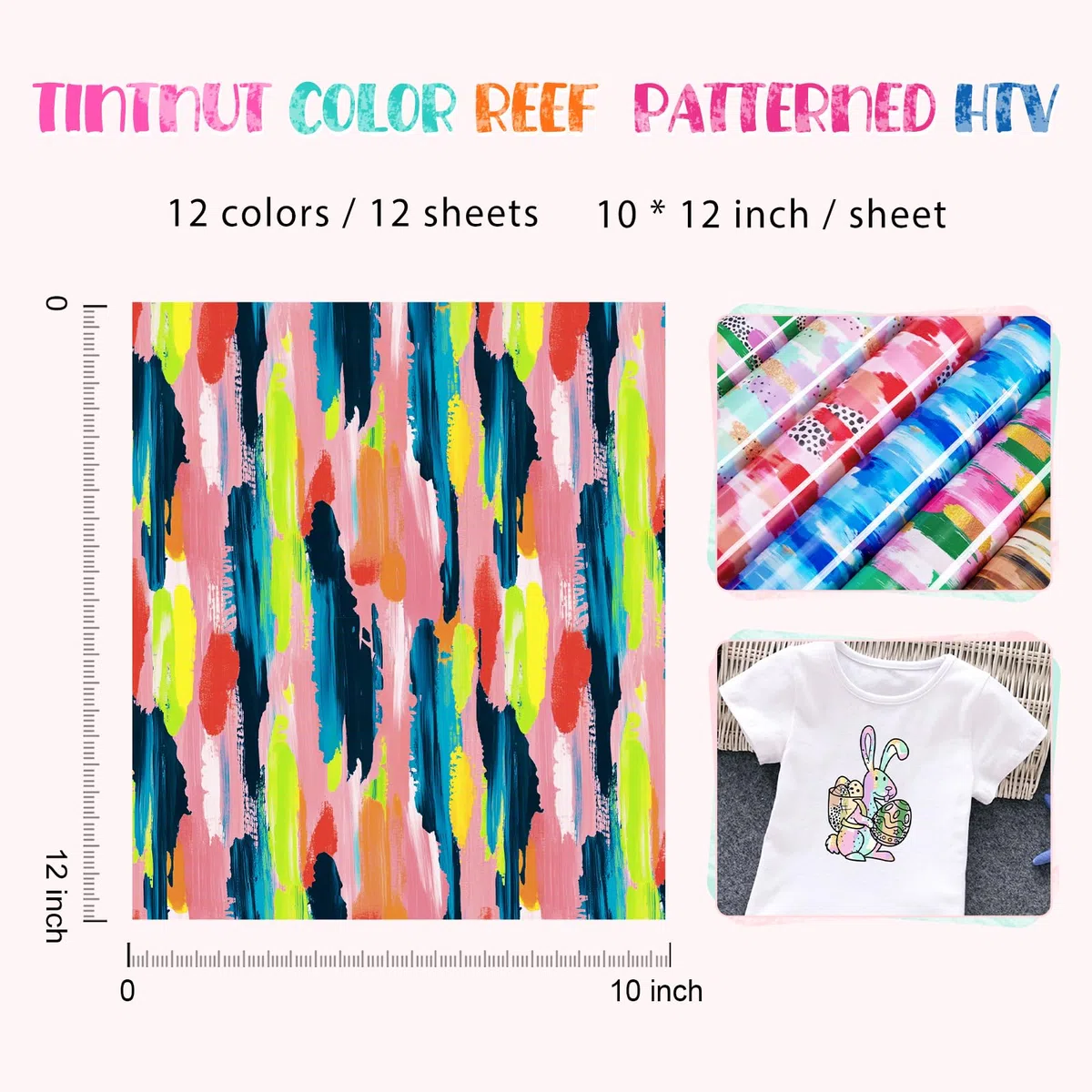 Tintnut Easter Rosa Plotterfolie Textil Ostern Iron on Folie Heat Transfer Vinyl 12 Stück 12"x10" Flexfolie Plotter Textil für Kleidung und Taschen,Kompatibel mit Allen Schneide Maschinen