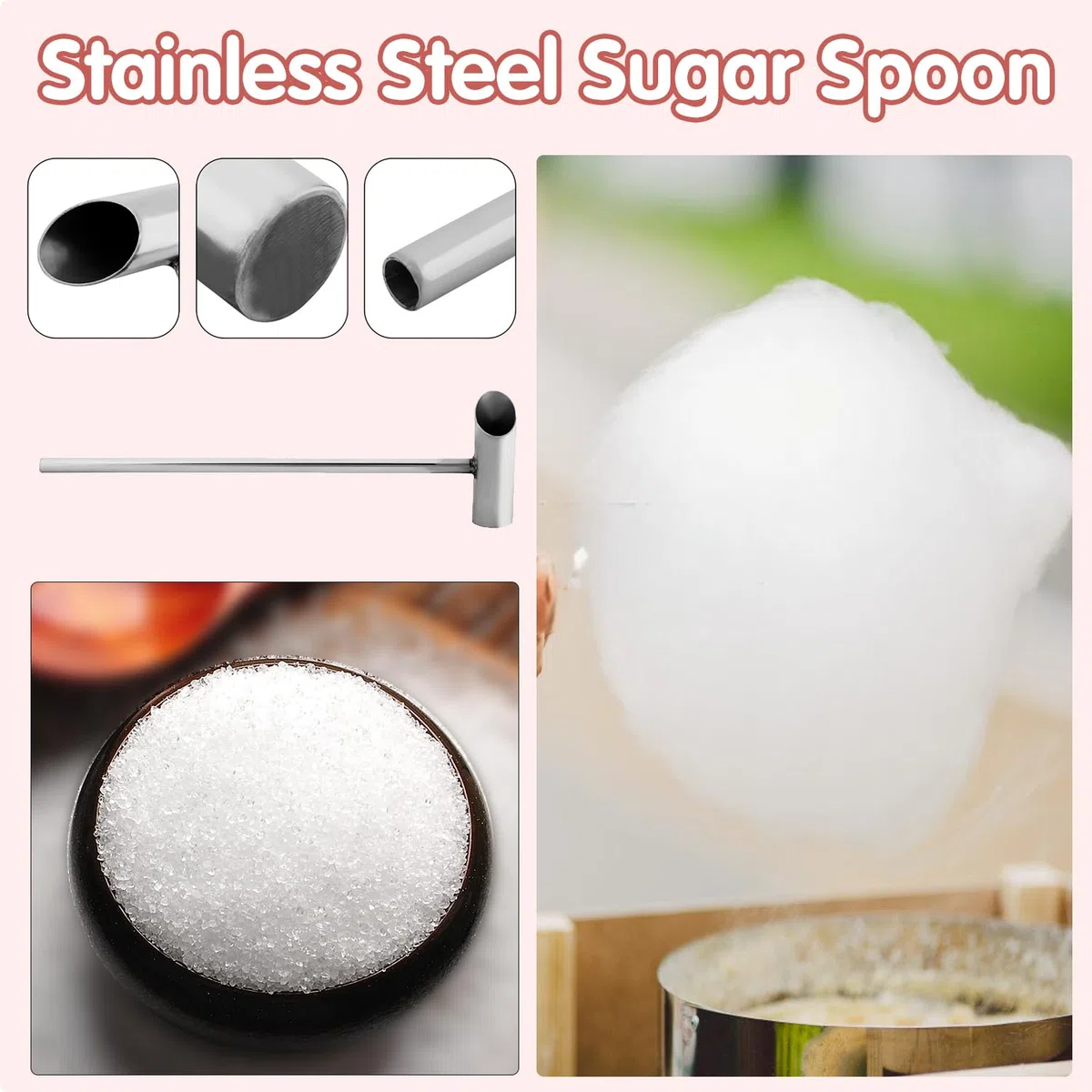 Zuckerwatte Schaufel, 31,5cm/12,4 Zoll Zuckerlöffel Eibisch Maschine für Zuckerwattemaschine, Edelstahl Zuckerlöffel mit Langem Griff, Marshmallow Maschinen Ersatzteile