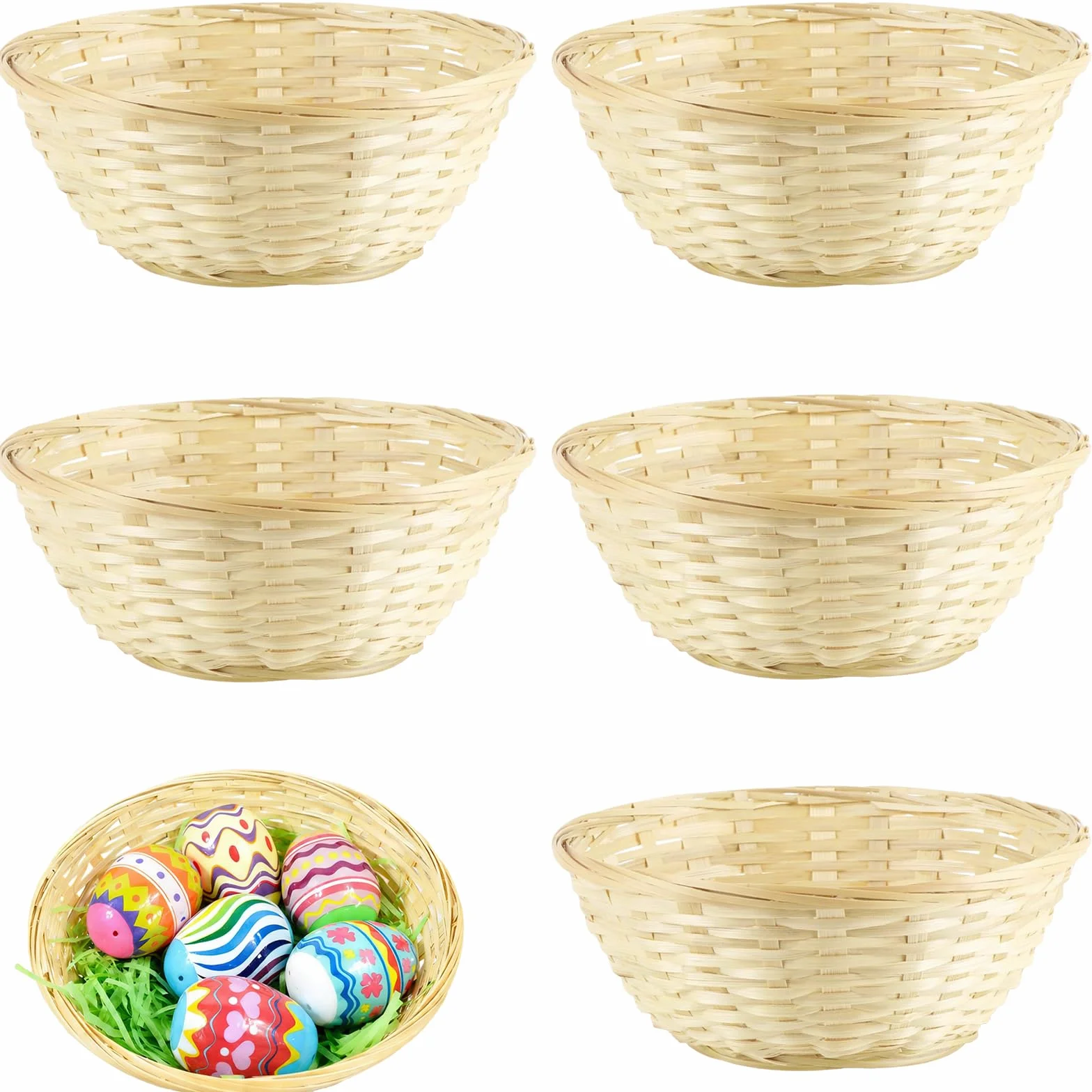 5 Stück Geflochtener Korb Osterdeko, Kleiner Korb Geschenkkorb Leer, Weidenkorb Bambus Körbchen, Basteln und Deko, Osternest Körbchen, Leichte stabile Körbe für Ostereier Brötchen Geschenke