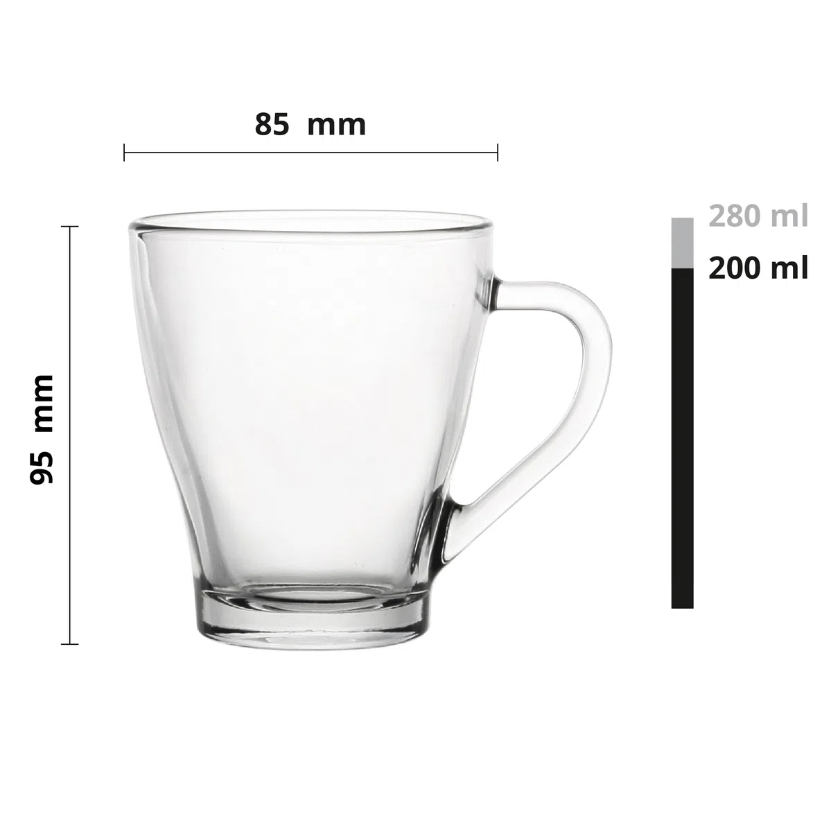 Glasmark KROSNO 1992 Gläser Set Kaffeegläser Mit Henkel Tasse 4 Stück 200 ml Kaffeetasse Trinkbecher Teetassen Becher Spülmaschinenfest, Durchsichtig