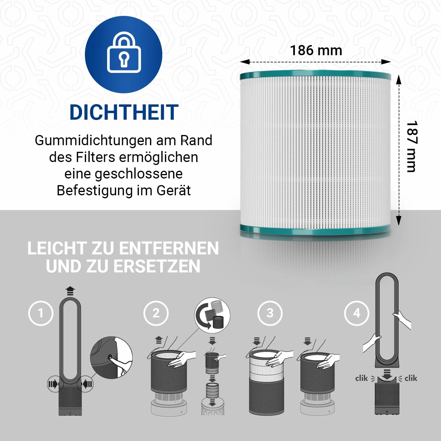 VIOKS HEPA-Filter Ersatz für Dysоn Luftfilter 967089-17 968126-03 Pure Cool Link - Ersatzluftfilter Ersatzfilter Aktivkohle Luftfilter für TP02 TP03 TP00 AM11 BP01 Turmventilator Tower-Luftreiniger
