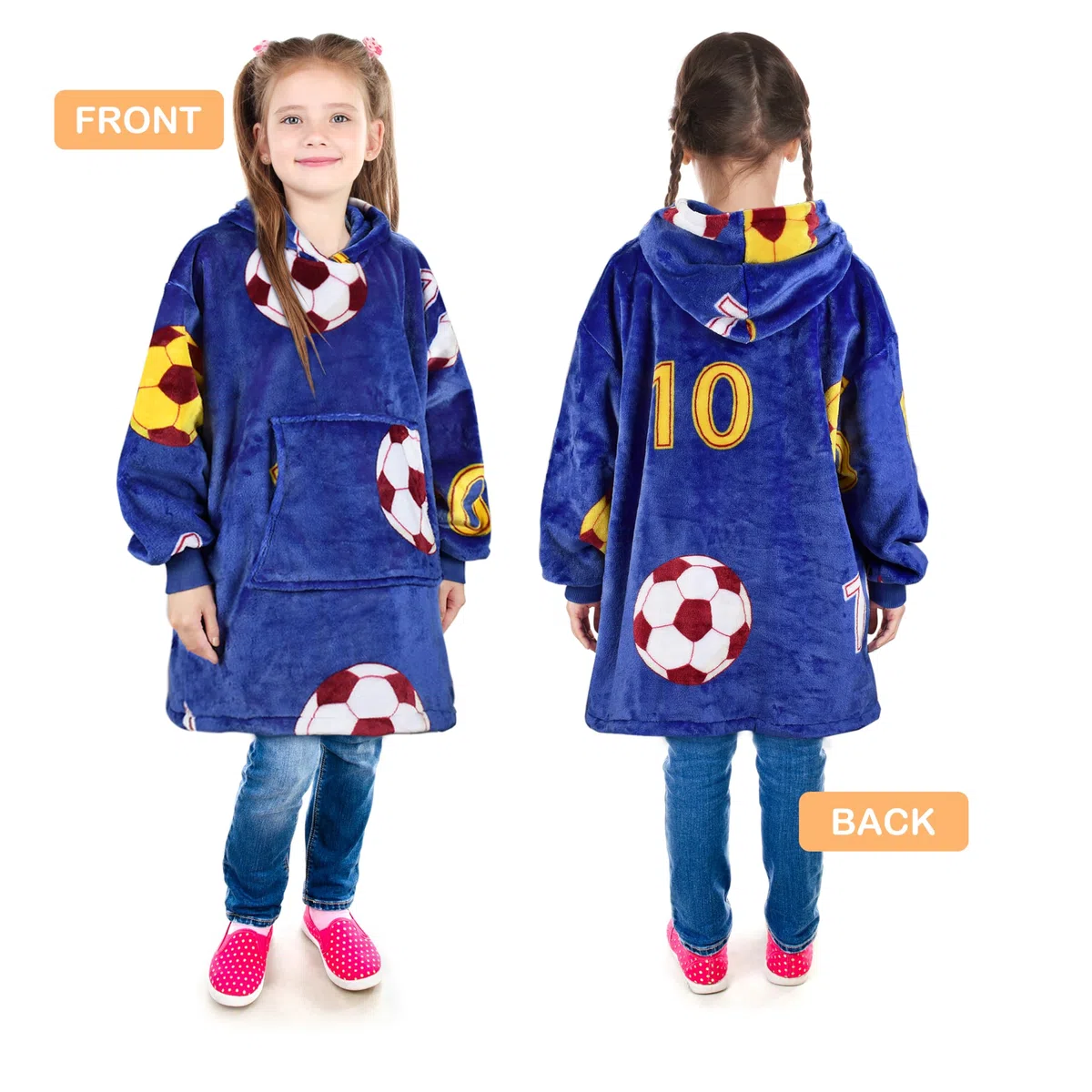 Catalonia Classy Oversize Hoodie Decke Kinder mit Ärmeln, Warm Kuscheldecke Geschenk für 110-150cm Mädchen Jungen, Übergröße Fleece Kuschelpullover mit Kapuze Decke zum Anziehen, Schwarz