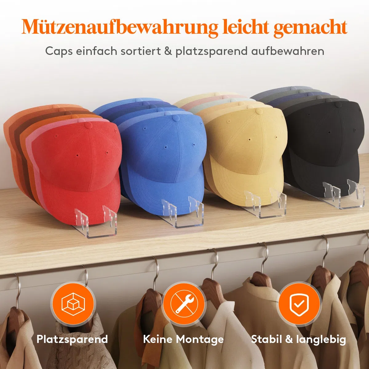 Lifewit Cap Halter, 3 Stück Kunststoff Kappen Organizer, Cap Aufbewahrung Fasst 21 Hüte, Desktop Cap Halterung, Kappenhalter für Schlafzimmer, Kleiderschränke, Kommoden und Wände, Transparente