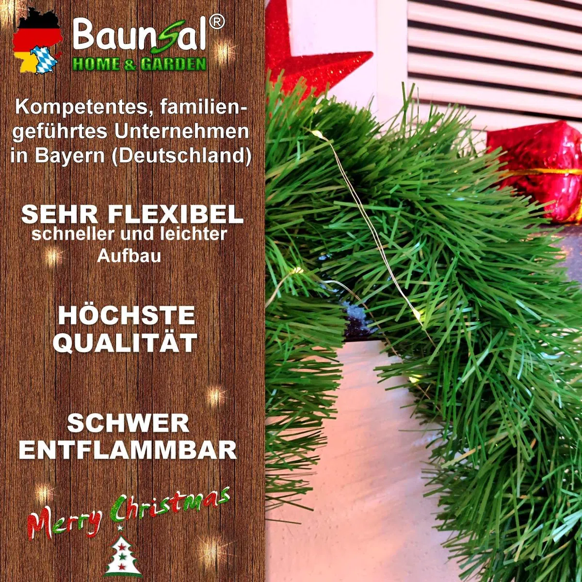Weihnachtsgirlande Tannengirlande Girlande grün 5 m (TIN) mit Led Lichterkette mit Batteriebox und Fernbedienung Girlande Weihnachten Weihnachtsdeko Tannengirlanden