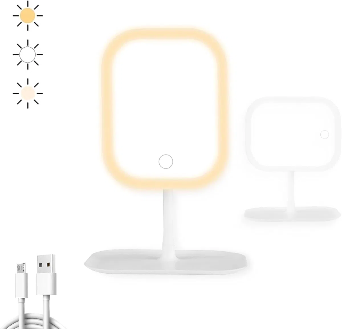 Schminkspiegel mit Beleuchtung, Dimmbare Helligkeit Vanity Spiegel, Wiederaufladbare Touch Tischspiegel für Schlafzimmer Schminktisch Zuhause Reise