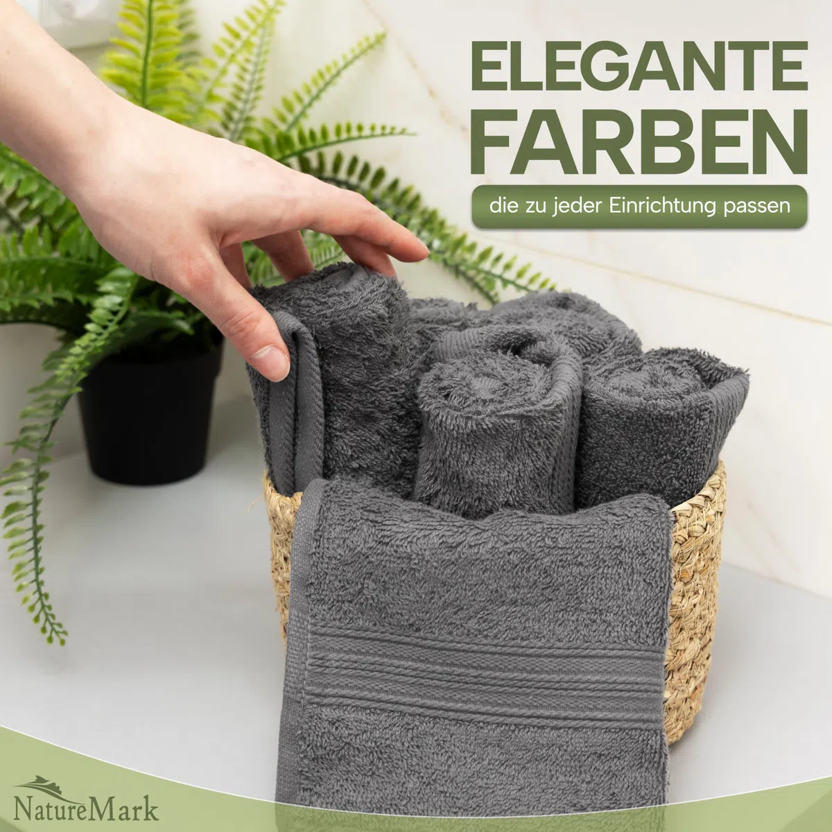 NatureMark Gästetücher – 12er Pack (30x50 cm), 100% Baumwolle, Oeko-Tex Zertifiziert, weich, saugfähig und pflegeleicht – Für Bad, Gäste & Spa – Anthrazit/Grau