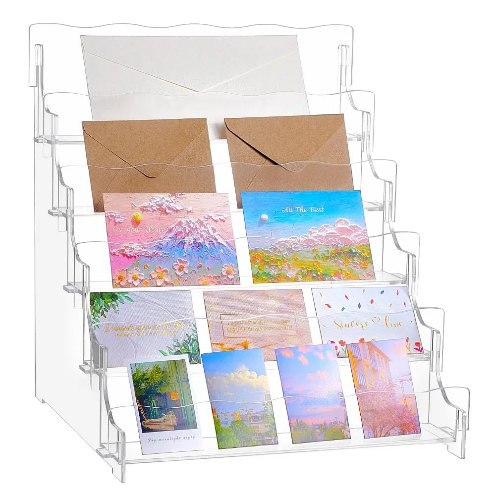 UNICRAFTALE 5 Stufiger Acryl Präsentationsständer Grußkarten Tragbarer Weihnachtsgrußkartenständer Aufbewahrung von Aufklebern Organizer Stempeln Postkarten Post Grußkartenhalter Zur Präsentation