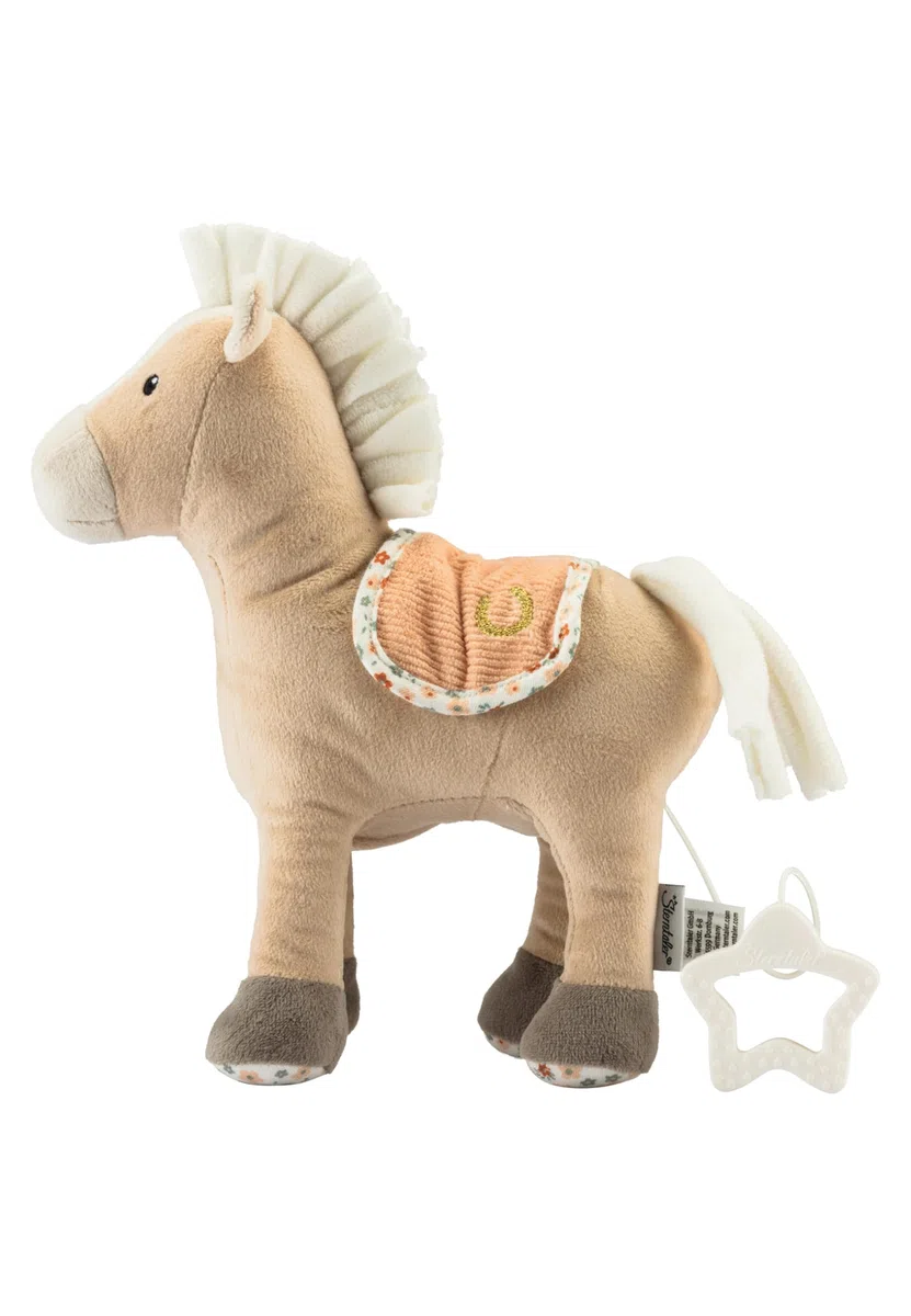 Sterntaler Spieluhr M Pferd Sunny - Baby Spieluhr aus weichem Stoff - Kuscheltier Baby mit Kordsattel - Einschlafhilfe, wirkt beruhigend zuhause & unterwegs, lichtbeige