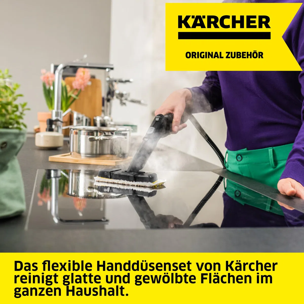 Kärcher Flexibles Handdüsenset mit flexibler Handdüse und passendem Feinstfasertuch für die effektive Reinigung gerader und gewölbter Flächen, Original-Zubehör für die Kärcher Dampfreiniger